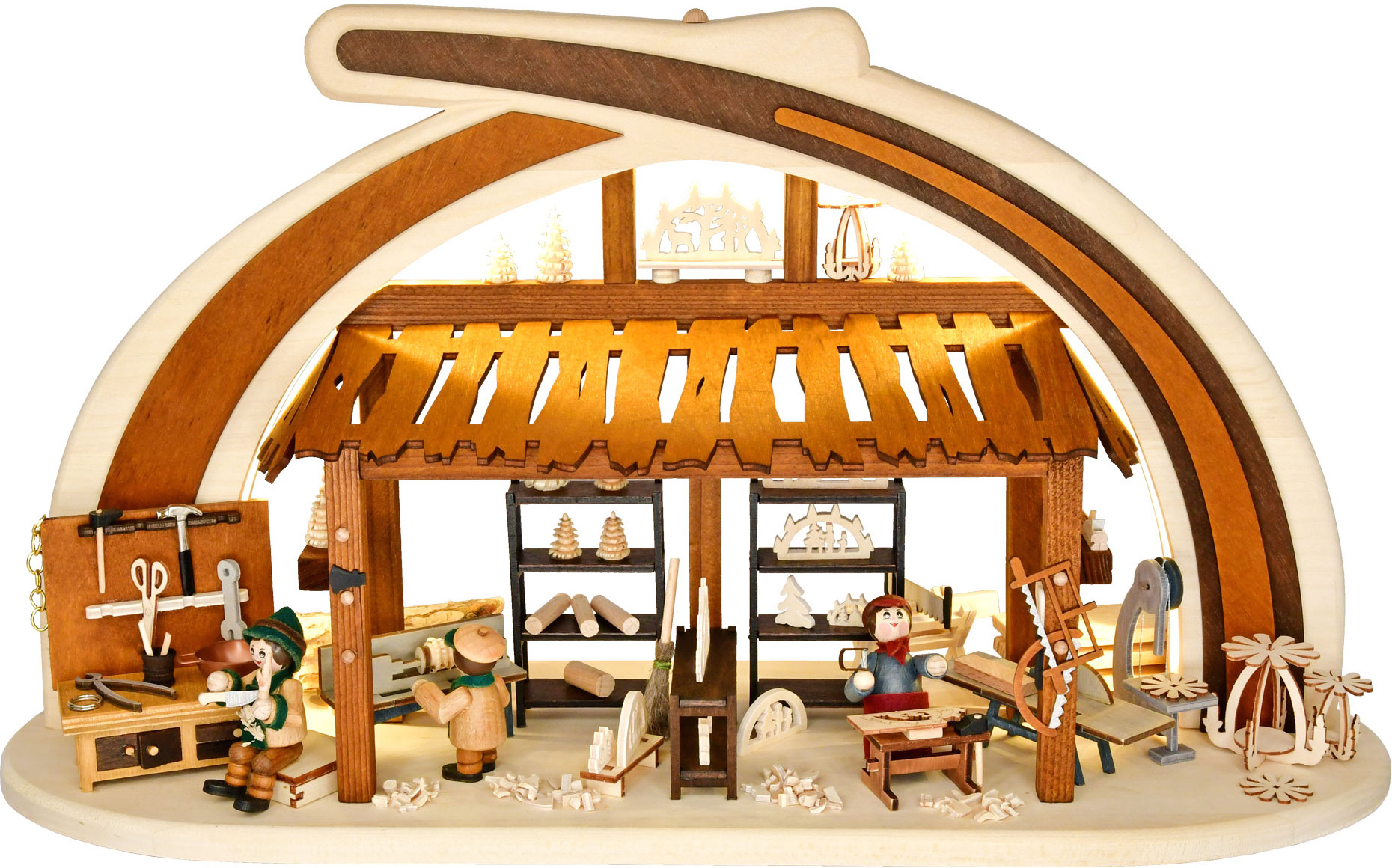 Massivholzbogen, Tischlerwerkstatt mit LED-Beleuchtung, Halb-USB