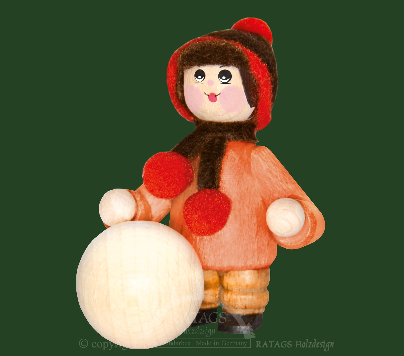 Figur, Schneeballroller, rot/braun, orange Figur, Schneeballroller, rot/braun, orange