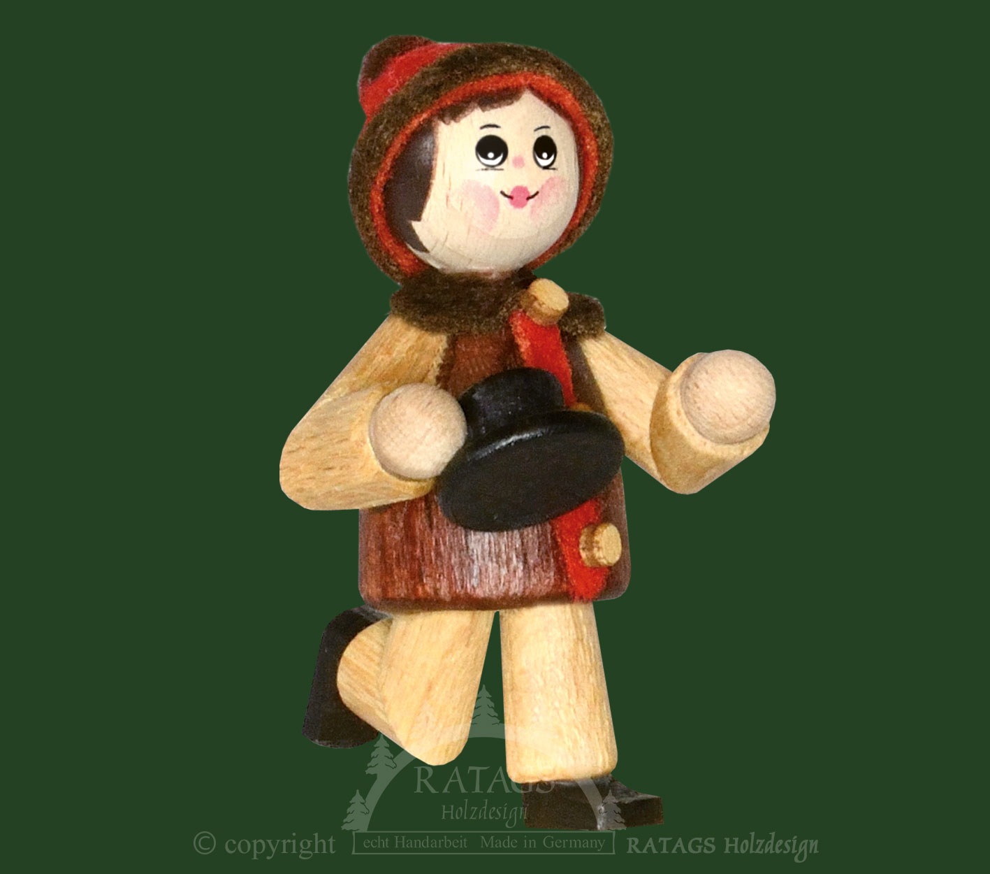 Sammler-Püppchen, Kind mit Schneemannhut in der Hand, lauf Sammler-Püppchen, Kind mit Schneemannhut in der Hand, lauf
