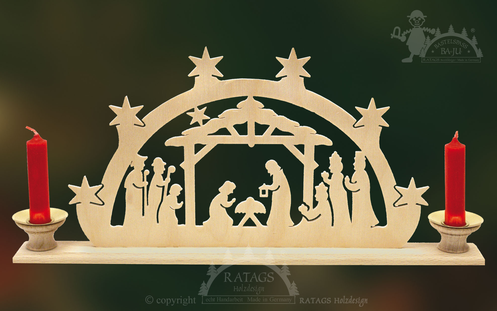 Tischlichterbogen für 2 Pyramidenkerzen Christi Geburt Tischlichterbogen für 2 Pyramidenkerzen Christi Geburt