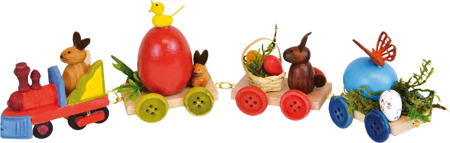 Bunter Osterzug mit Hasen und Eiern Bunter Osterzug mit Hasen und Eiern