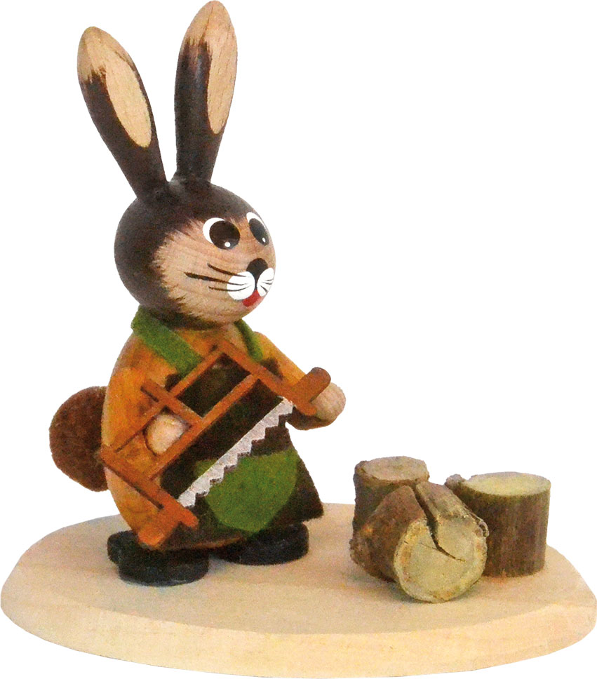 Osterhase Waldarbeiter, mit Holzsäge Osterhase Waldarbeiter, mit Holzsäge