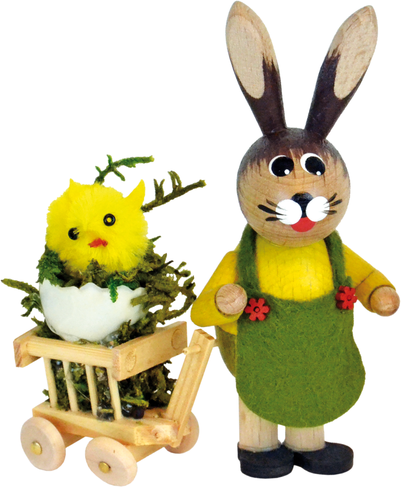 Osterhase, grün/gelb, mit Handwagen Osterhase, grün/gelb, mit Handwagen