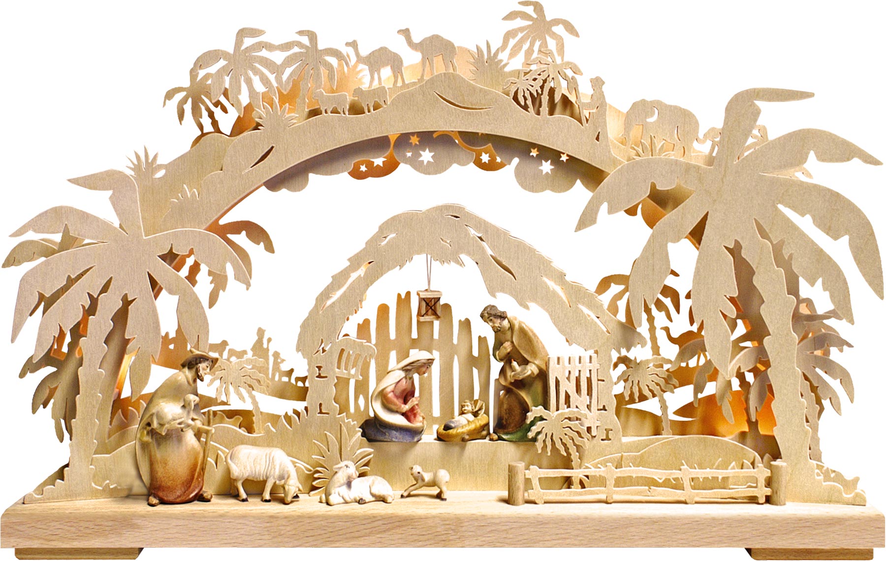 3D-Schwibbogen klein, Morgenland, Tiroler Figuren, farbig, ohne Könige 3D-Schwibbogen klein, Morgenland, Tiroler Figuren, farbig, ohne Könige