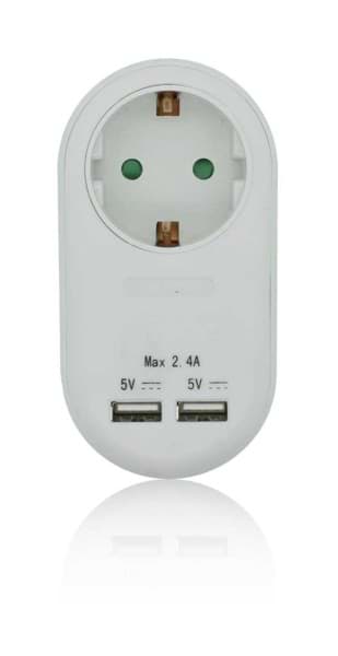 Adapter 1x Schutzkontakt weiß mit 2 USB- Anschlüssen Adapter 1x Schutzkontakt weiß mit 2 USB- Anschlüssen