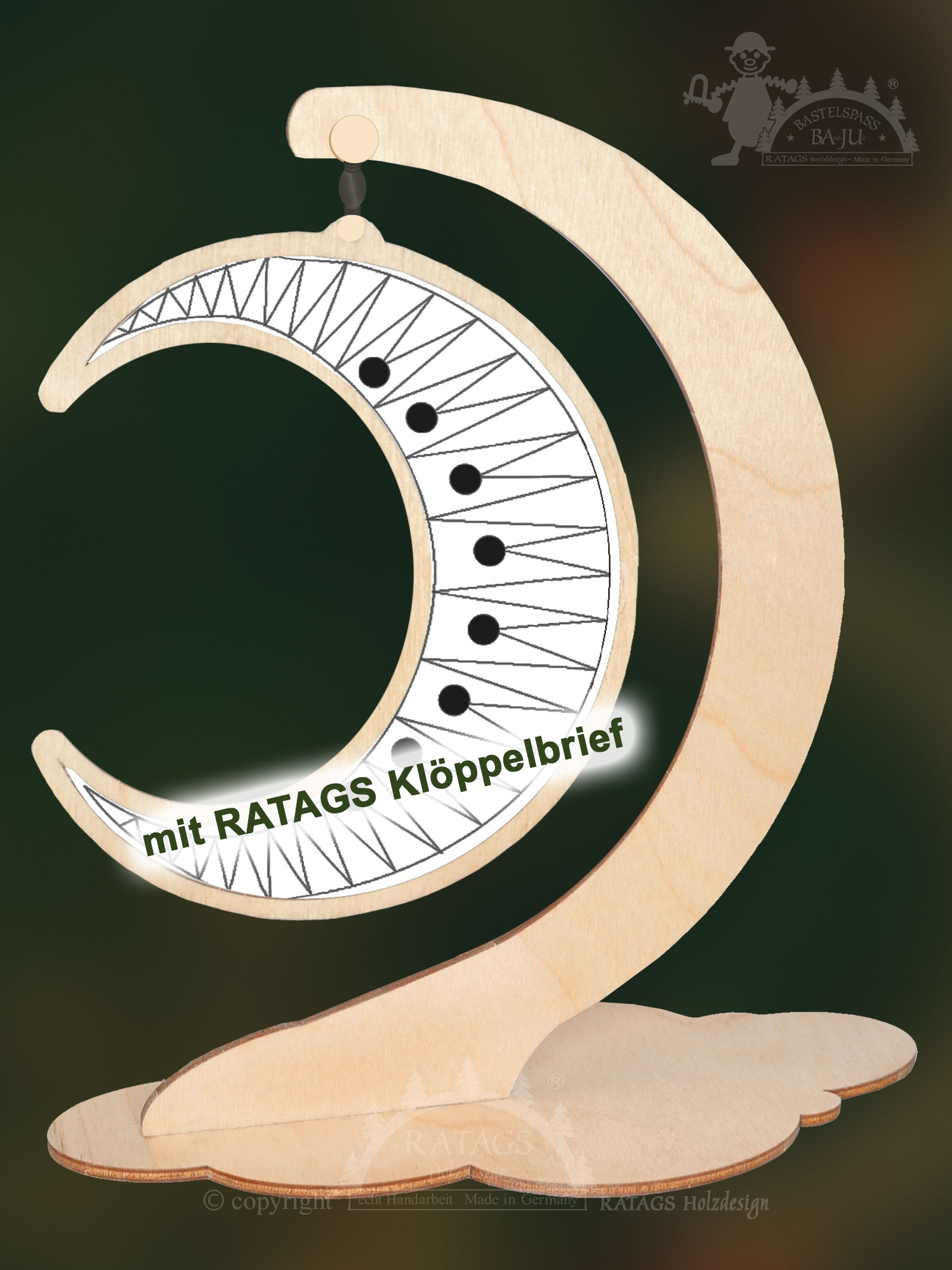 Klöppelrahmen, Mond mit RATAGS Klöppelbrief Klöppelrahmen, Mond mit RATAGS Klöppelbrief