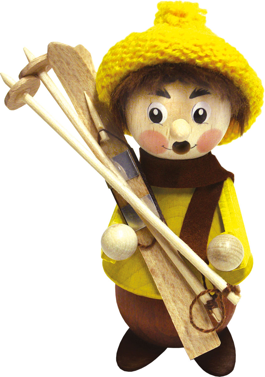 Räuchermännchen, Skifahrer, gelb