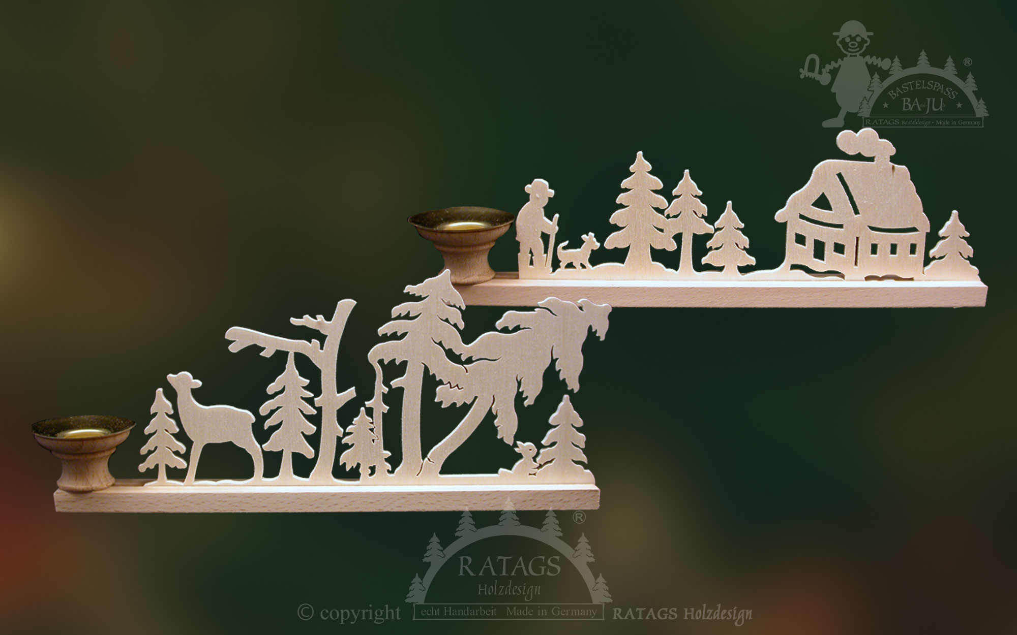 Tischschmuck zum Selbstaussägen, Reh im Wald, Spaziergänger Tischschmuck zum Selbstaussägen, Reh im Wald, Spaziergänger