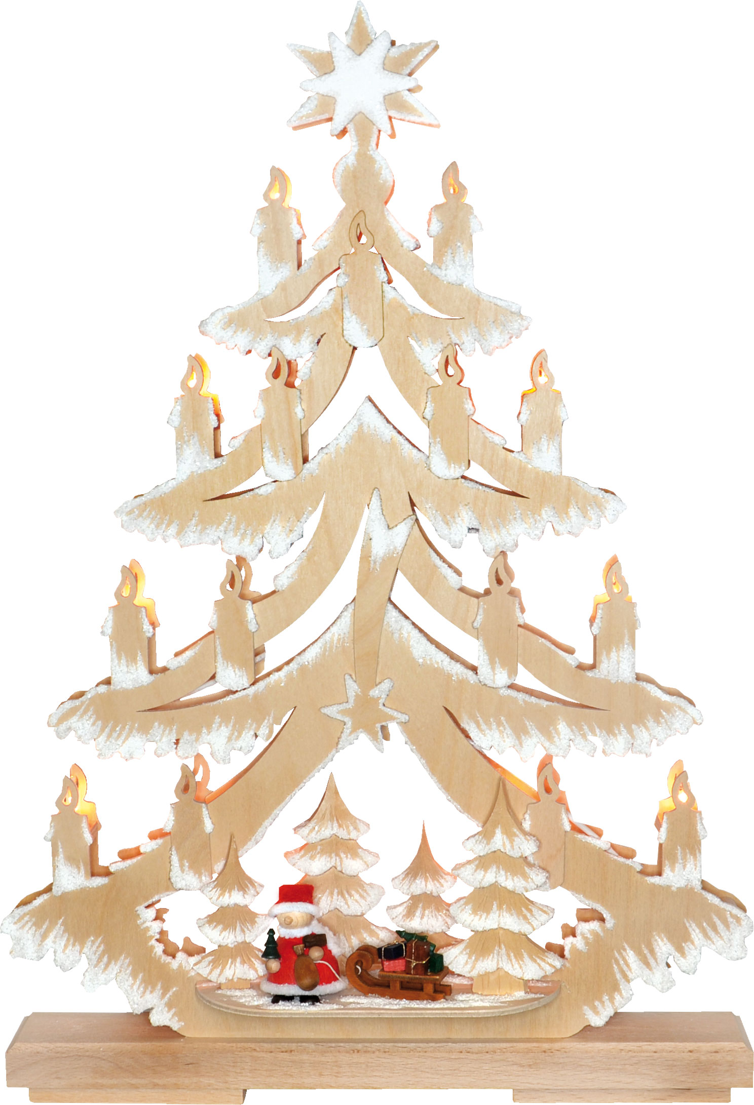 Tanne kl., Weihnachtsmann mit Schlitten natur, Raureif Tanne kl., Weihnachtsmann mit Schlitten natur, Raureif