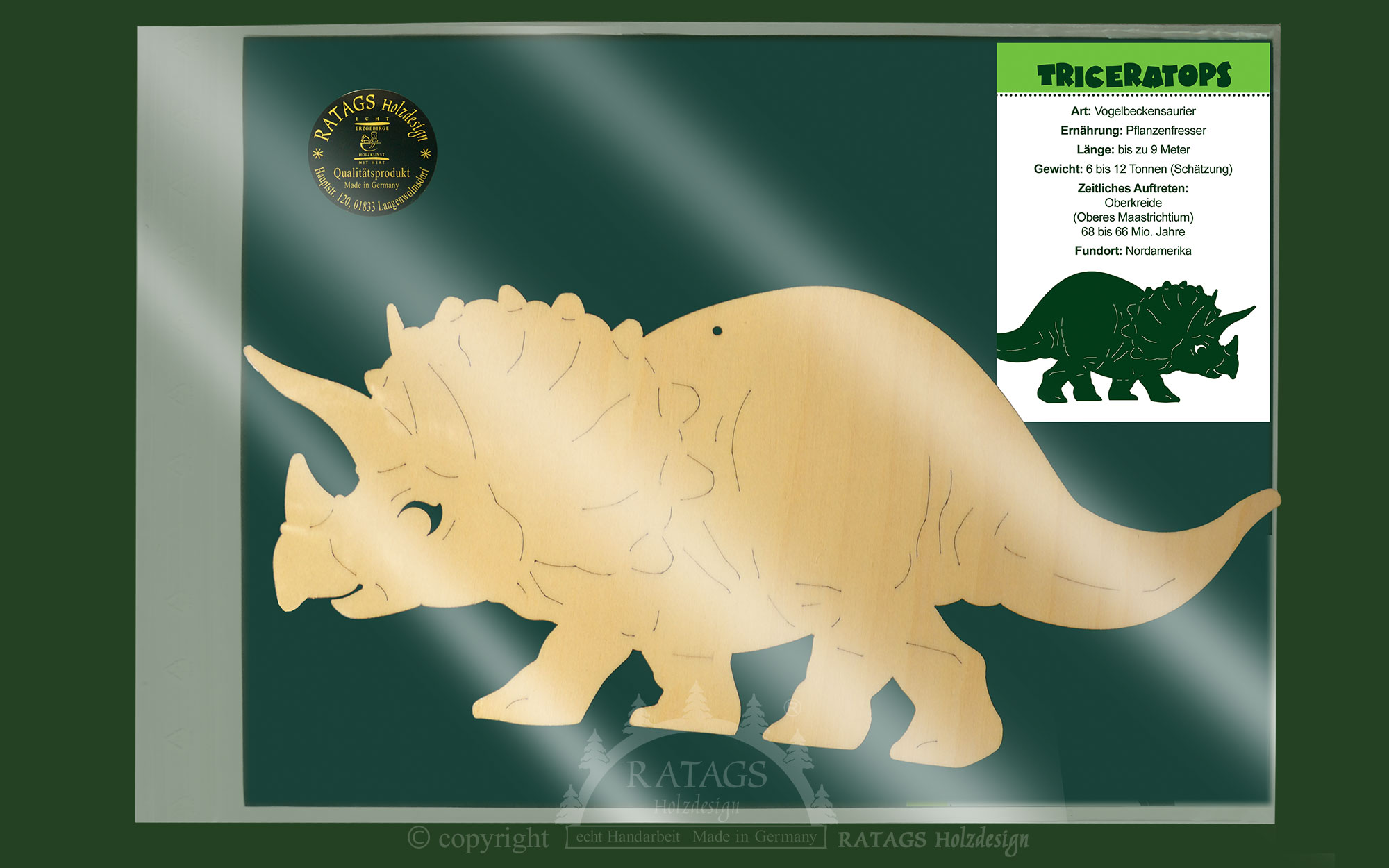 Fensterbild, Saurier, Triceratops Fensterbild, Saurier, Triceratops