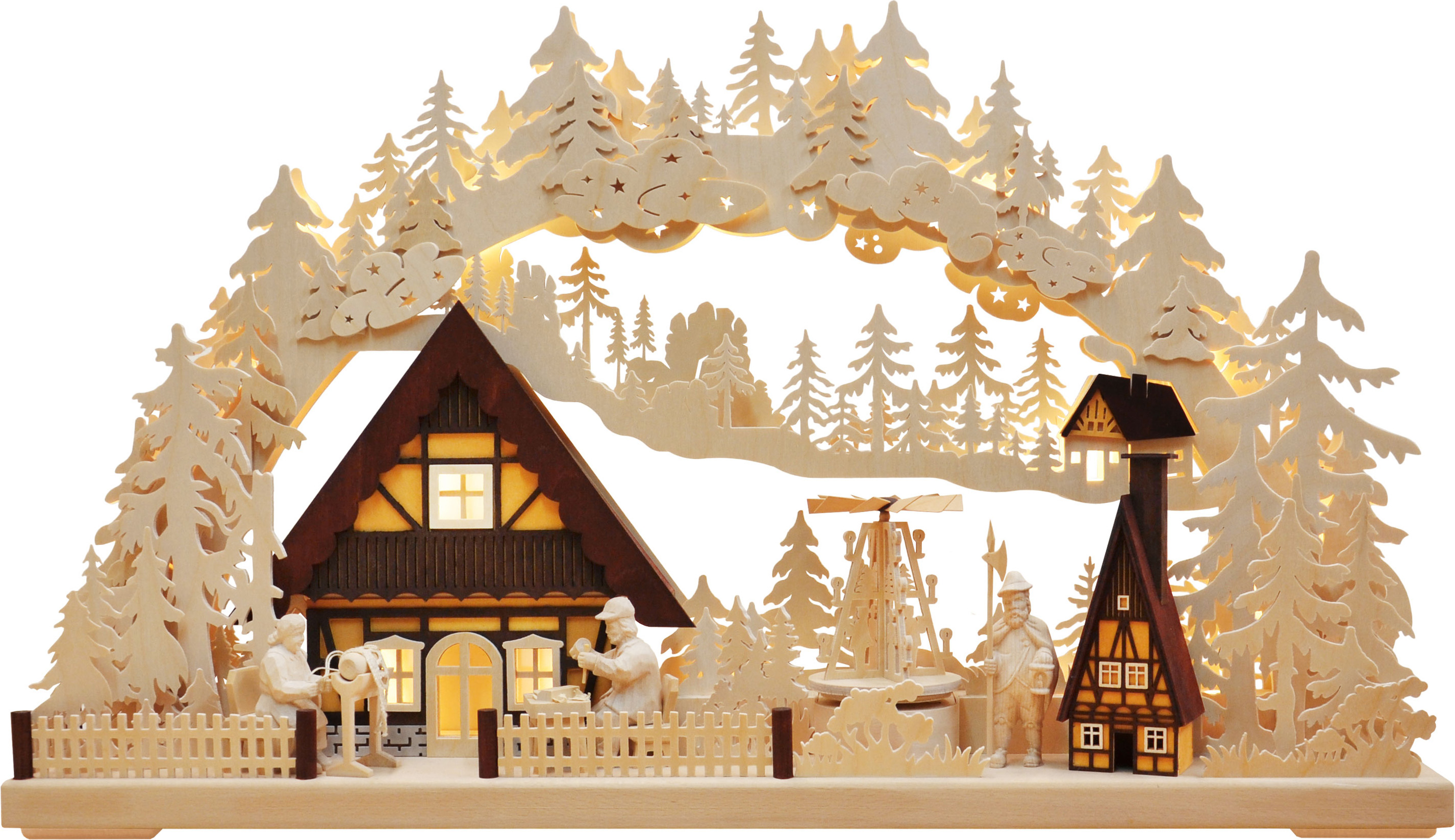 3D-Schwibbogen gr., Tradition Handwerk, mit Pyramide und Räucherhaus 3D-Schwibbogen gr., Tradition Handwerk, mit Pyramide und Räucherhaus