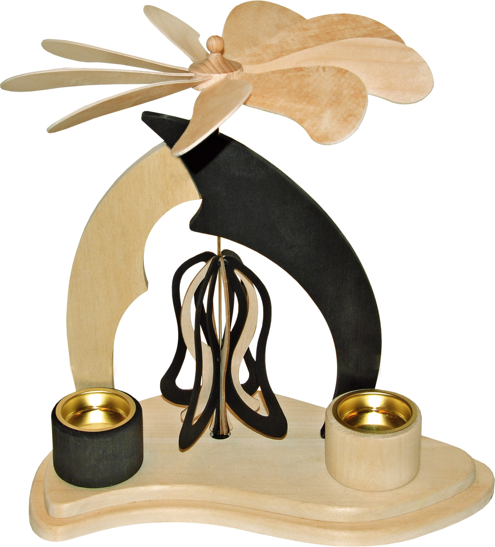 Ornament-Massivholzpyramide, natur/schwarz, modern