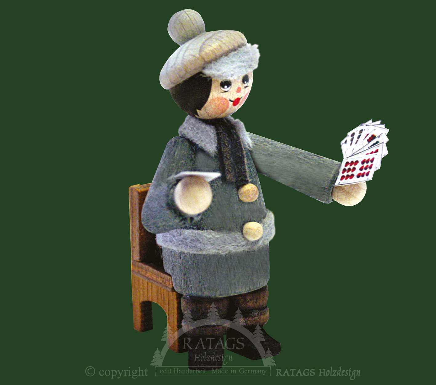 Figur, Skatspieler mit Stuhl, grau, Spielkarten Figur, Skatspieler mit Stuhl, grau, Spielkarten