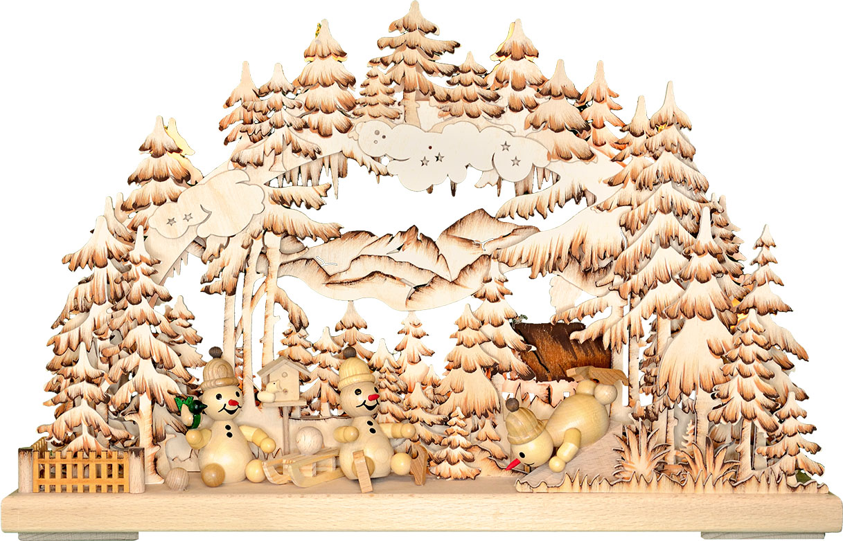 3D-Schwibbogen kl., Schneemannparadies, braun 3D-Schwibbogen kl., Schneemannparadies, braun