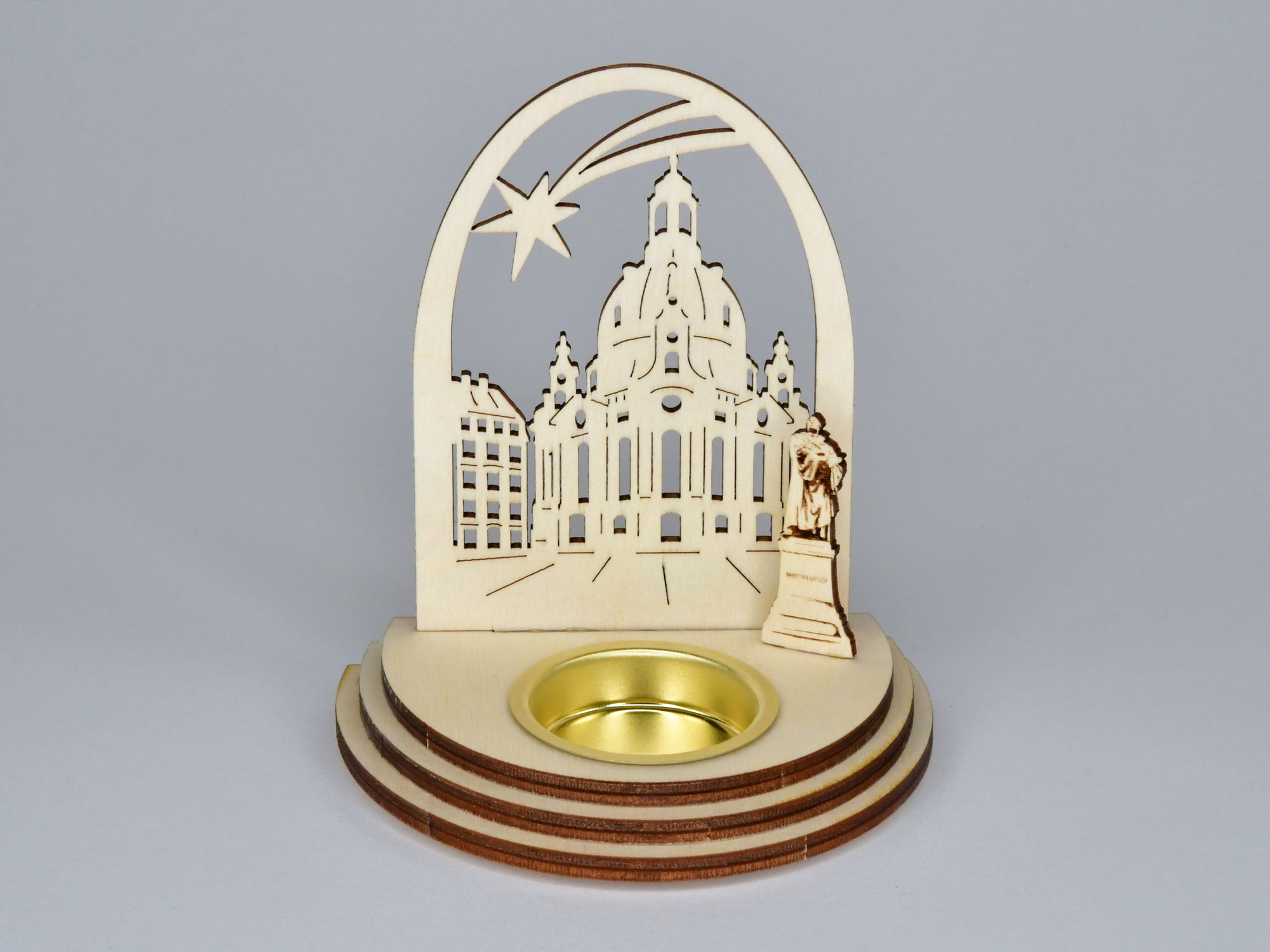 Schattenspiel, Frauenkirche mit Bogen 1 Teelichthalter, inklusive Teelicht