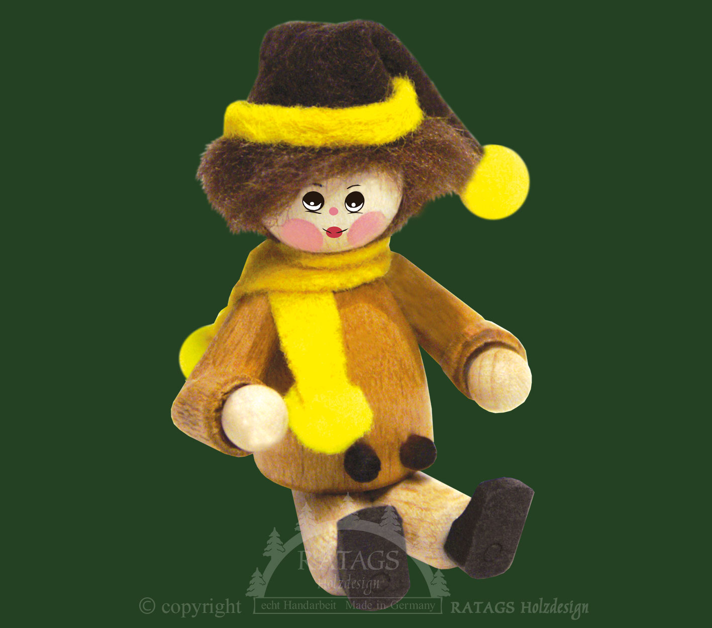 Figur, Kind sitzend mit Zipfelmütze Figur, Kind sitzend mit Zipfelmütze