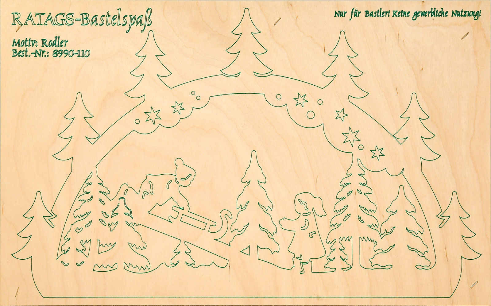 2 Motivsperrholzplatten, klein, Schwibbogen Rodler, zum Selbstaussägen