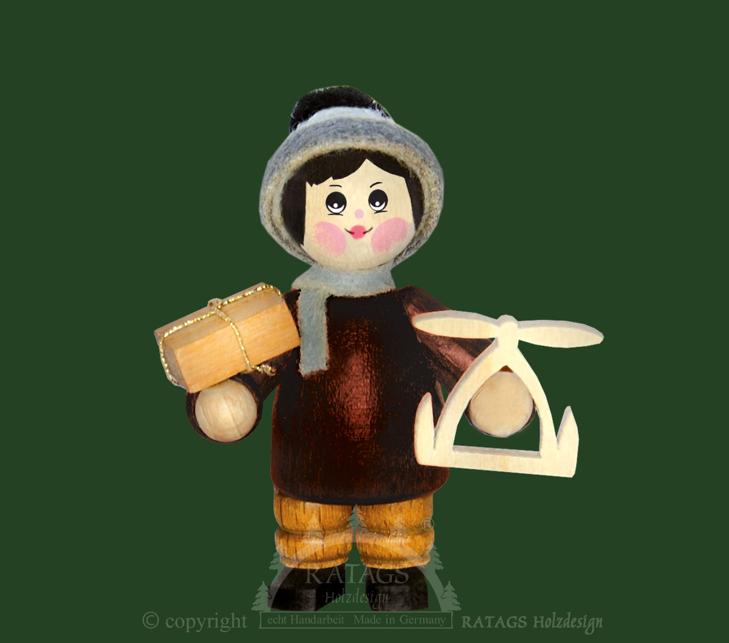 Figur, Junge mit Pyramide und Geschenk Figur, Junge mit Pyramide und Geschenk