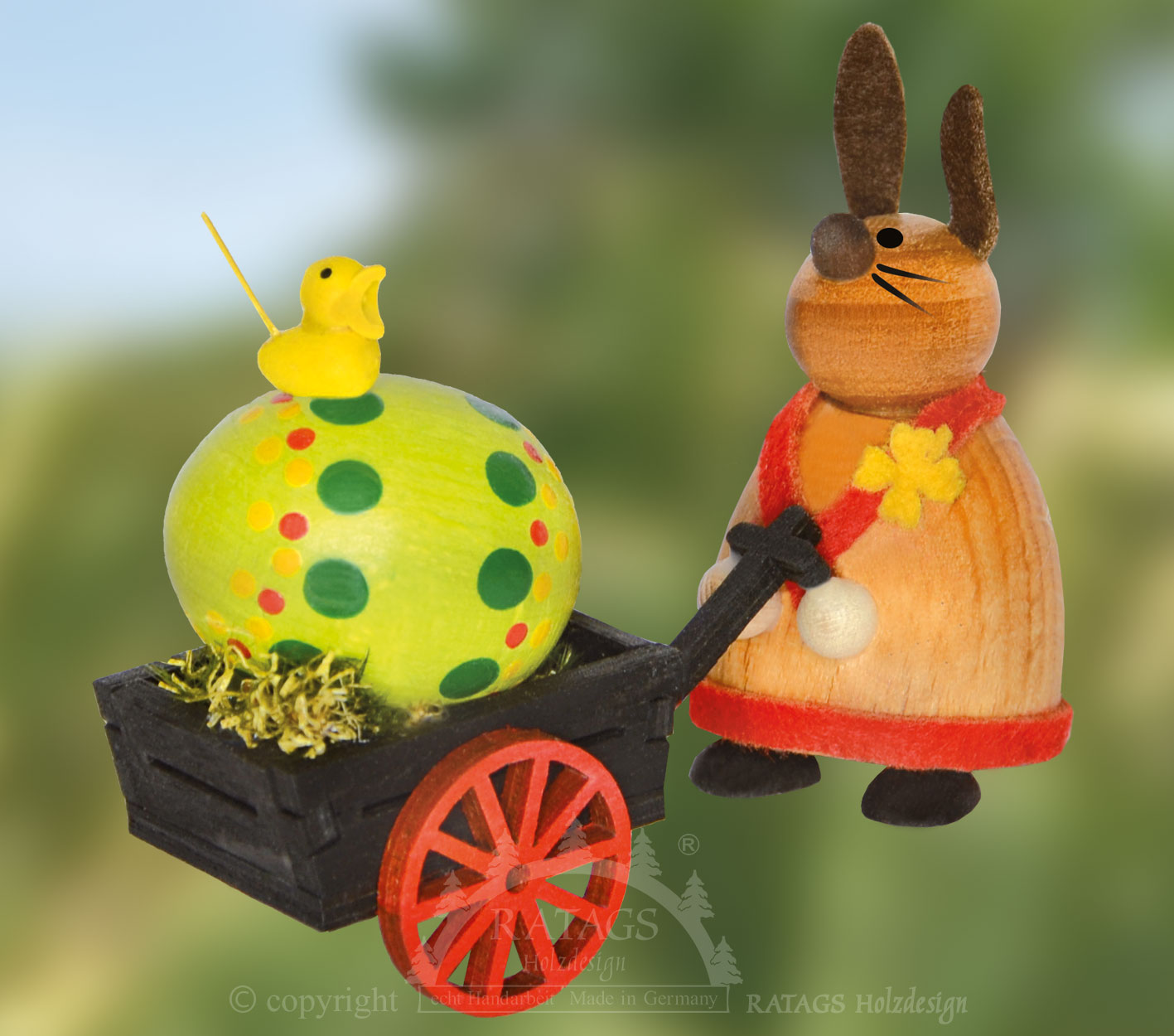 Häschen mit Handwagen, Ei, Vogel Häschen mit Handwagen, Ei, Vogel