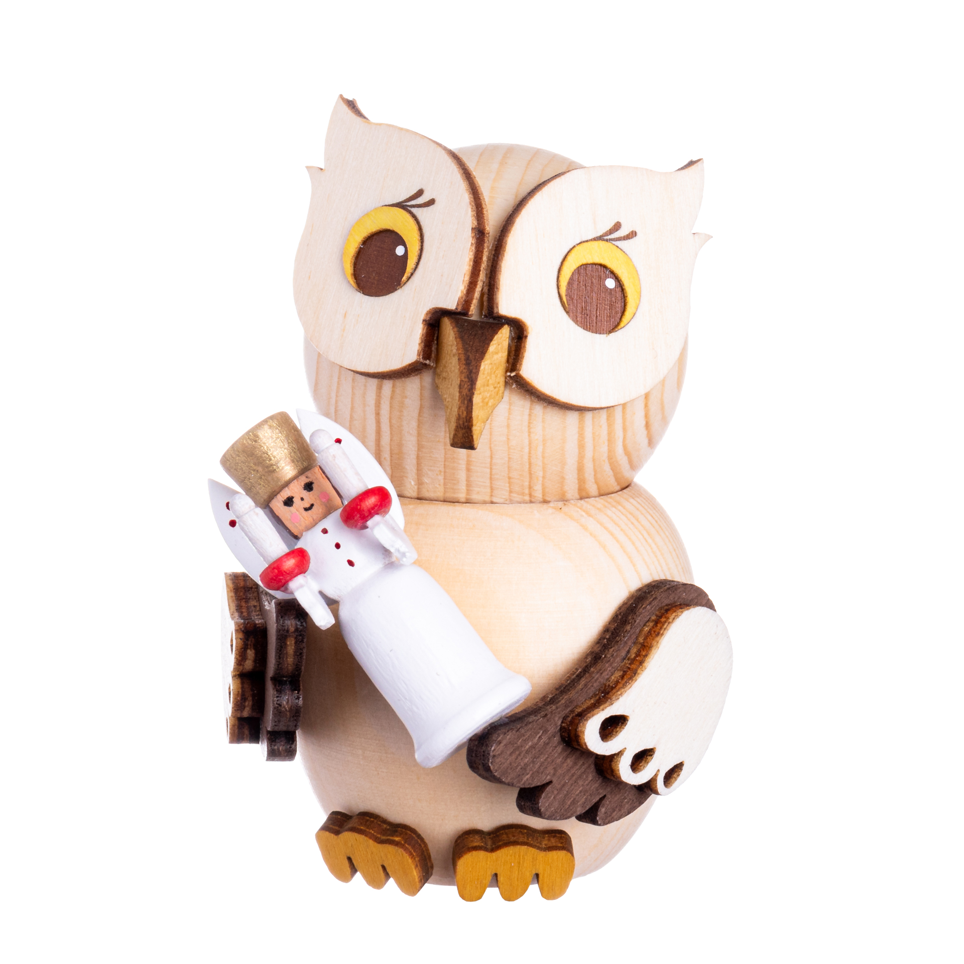 MINI Eule mit Engel, 7 cm Hoch Holzfigur 2023