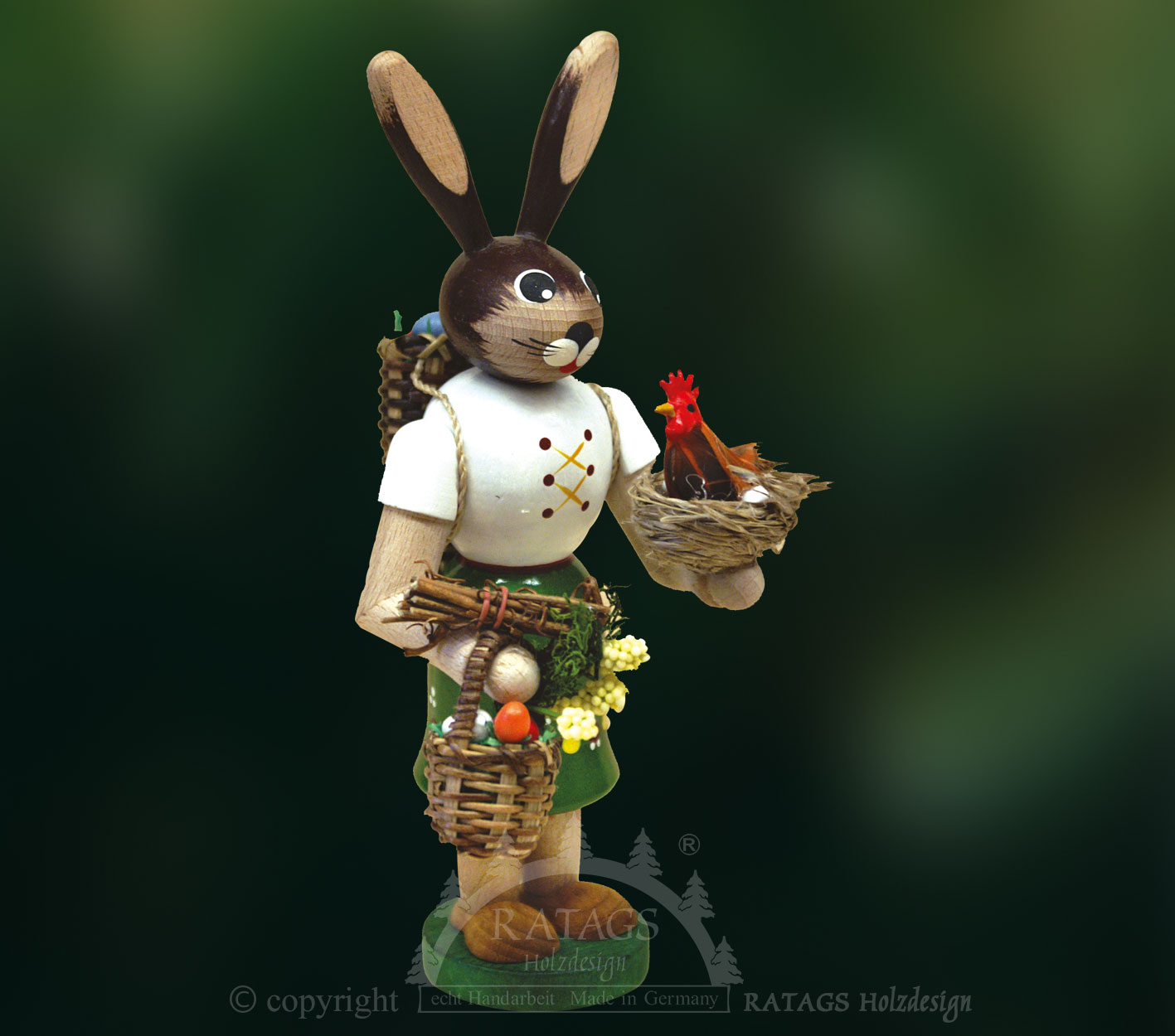 Osterhase mit Hahn, Korb und Kiepe Osterhase mit Hahn, Korb und Kiepe