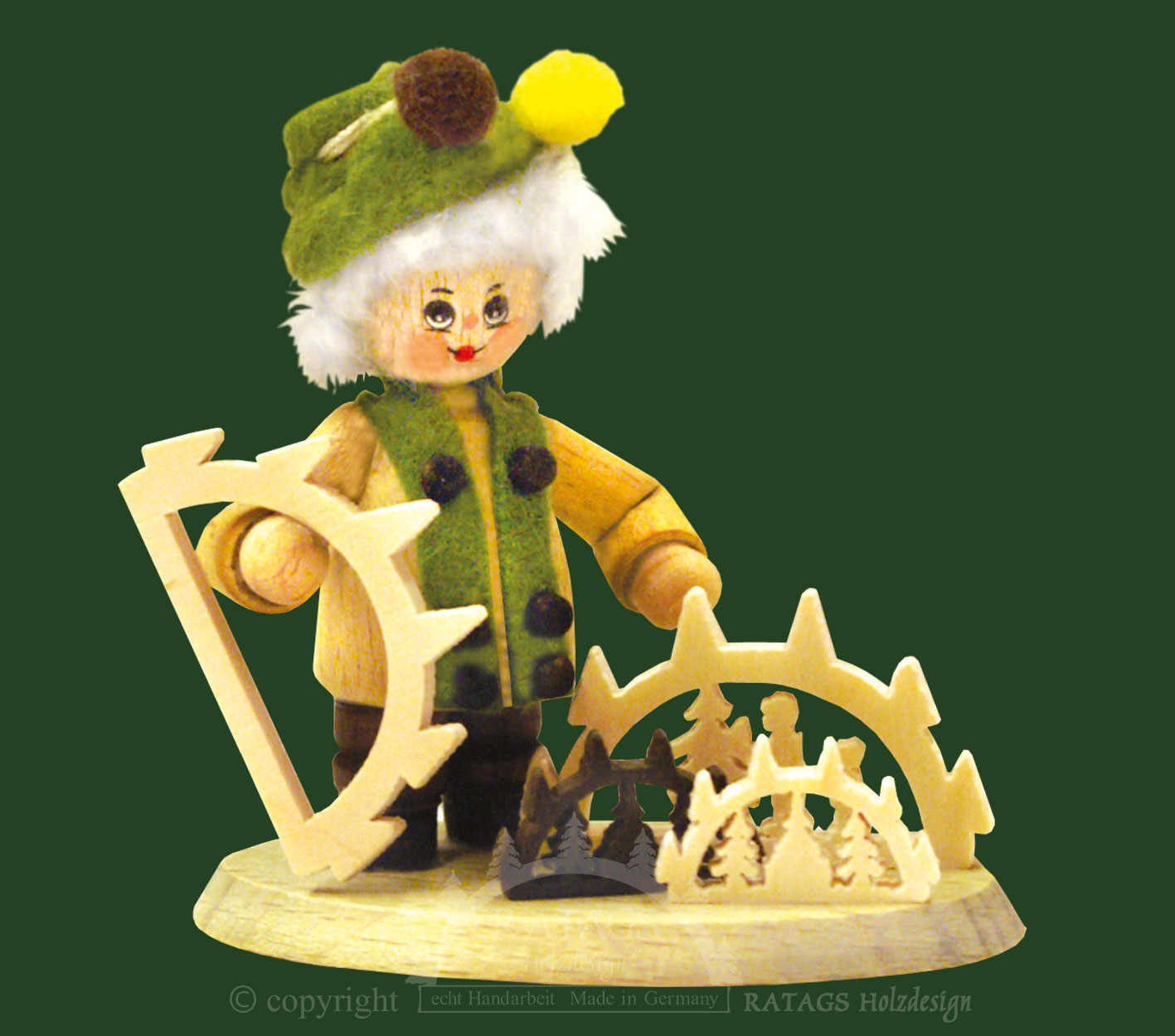 Sammler-Püppchen, Schwibbogenbauer auf Sockel Sammler-Püppchen, Schwibbogenbauer auf Sockel