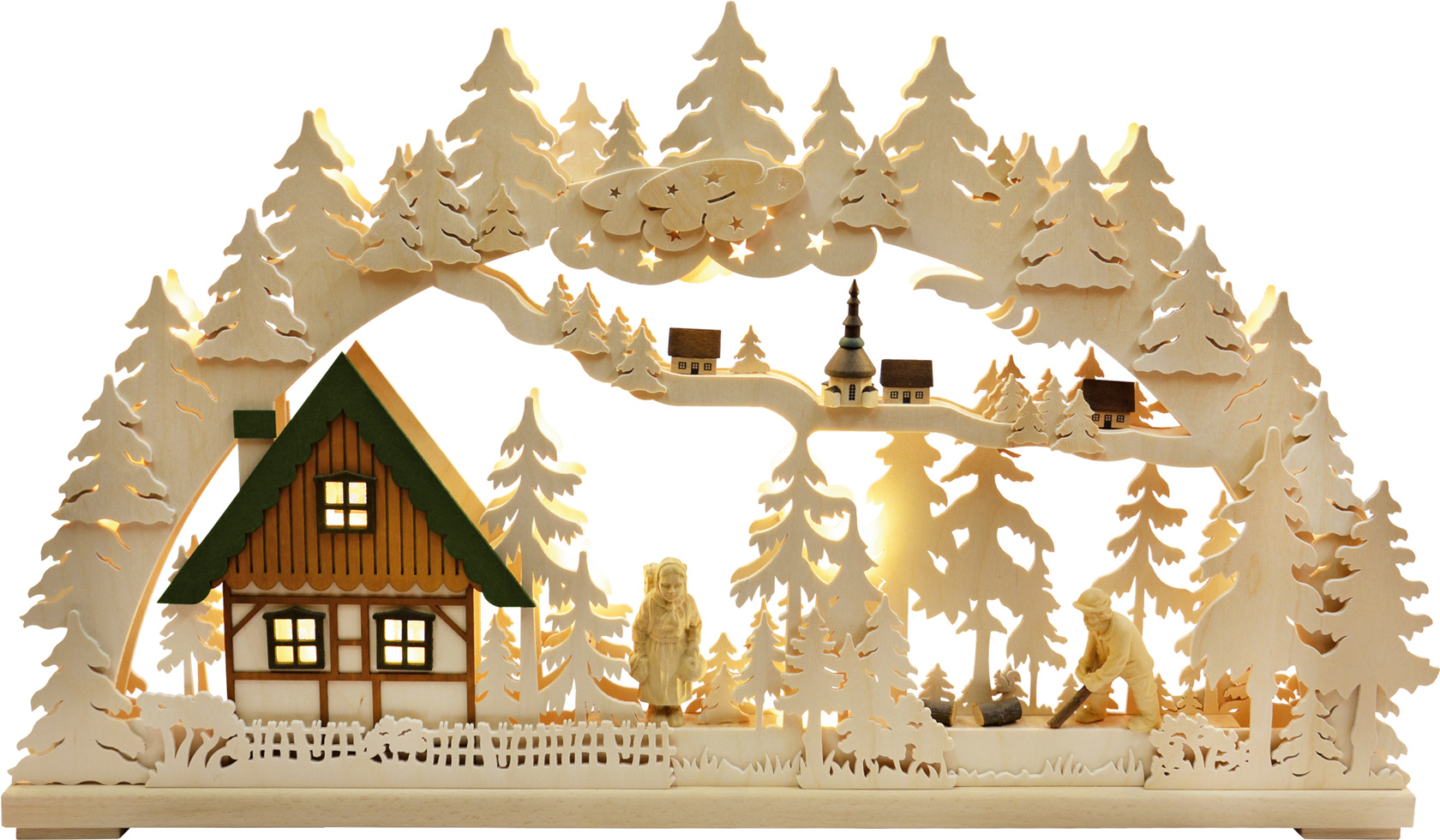 3D-Schwibbogen gr., Altseiffen, geschnitzte Figuren, grün-ocker 3D-Schwibbogen gr., Altseiffen, geschnitzte Figuren, grün-ocker