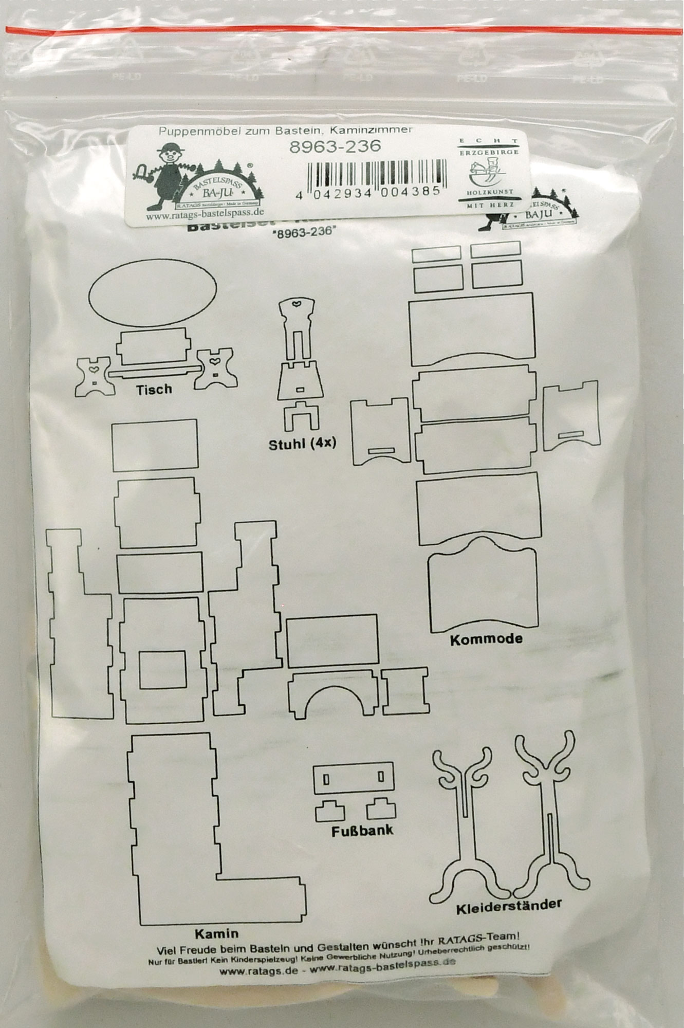 Puppenmöbel zum Basteln, Kaminzimmer Puppenmöbel zum Basteln, Kaminzimmer
