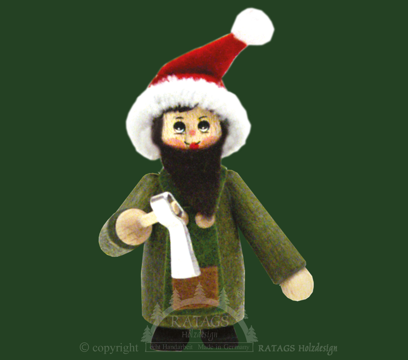 Figur, Wichtel mit roter Weihnachtsmann-Mütze, Axt, grün Figur, Wichtel mit roter Weihnachtsmann-Mütze, Axt, grün
