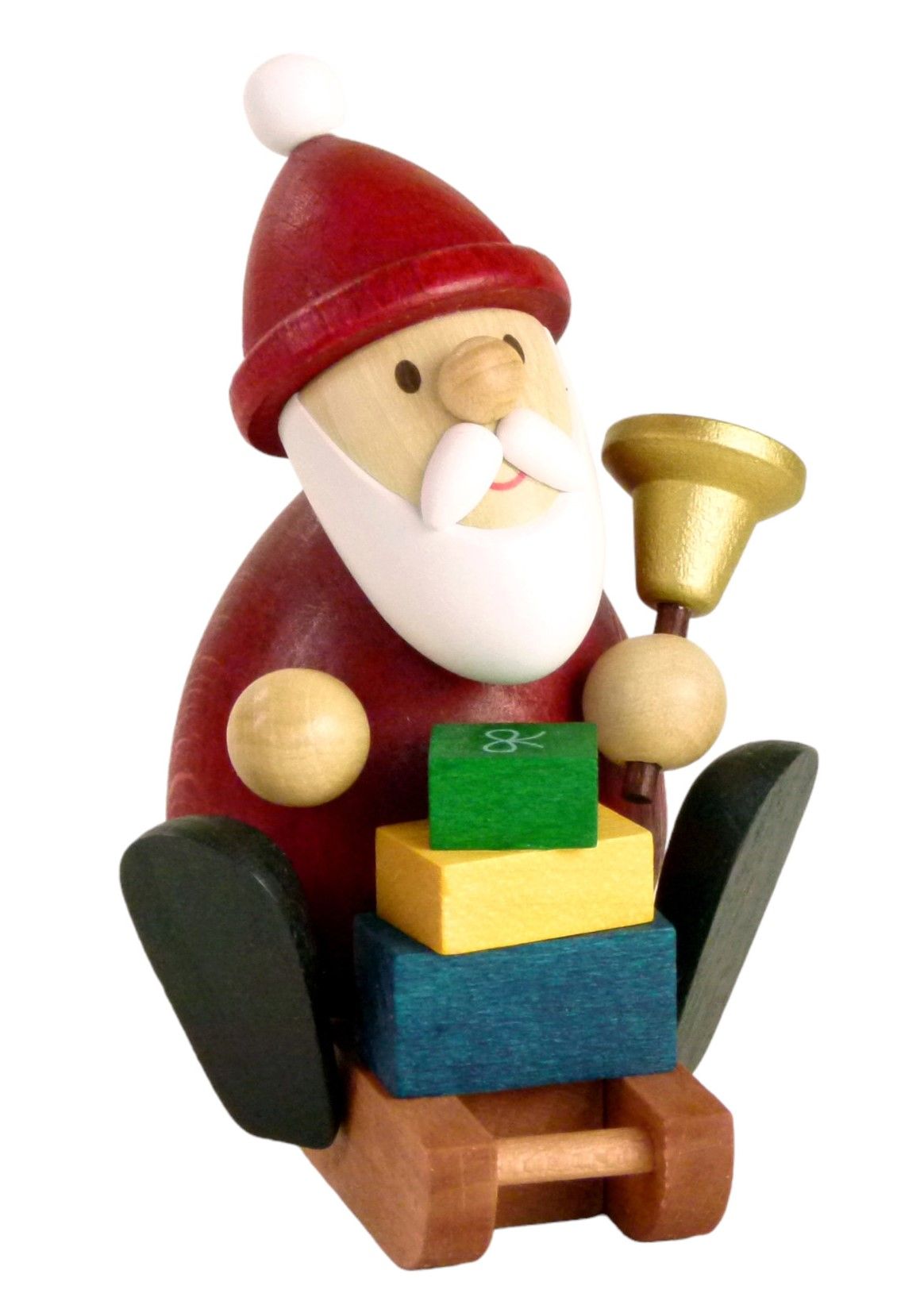 Weihnachtsmann auf Schlitten+Glocke H 9,5 cm