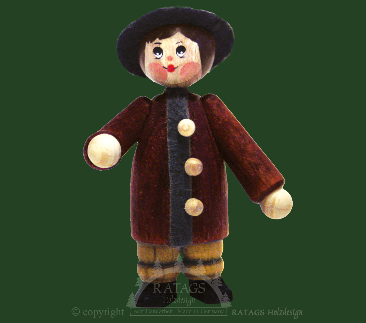 Figur, Spaziergänger mit Hut, dunkelbraun Figur, Spaziergänger mit Hut, dunkelbraun
