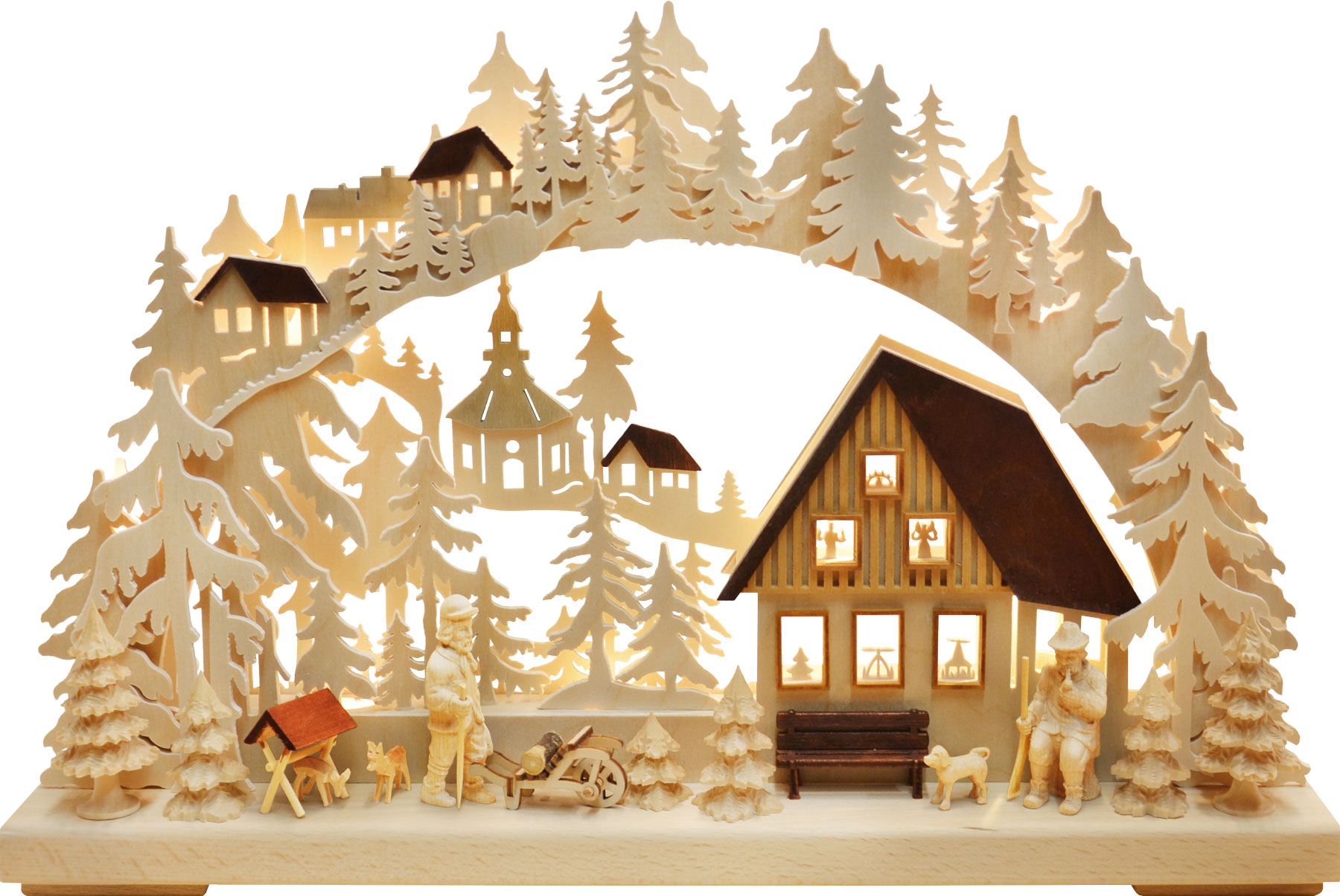 3D-Schwibbogen klein, Feierabendstimmung braunes Haus 3D-Schwibbogen klein, Feierabendstimmung braunes Haus