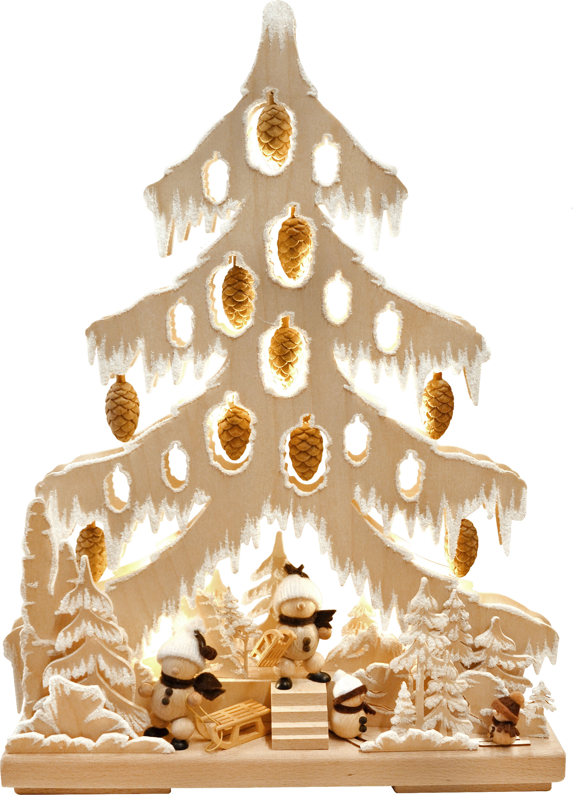 Tanne kl., Schneebällchen, Raureif, geschnitzte Zapfen Tanne kl., Schneebällchen, Raureif, geschnitzte Zapfen