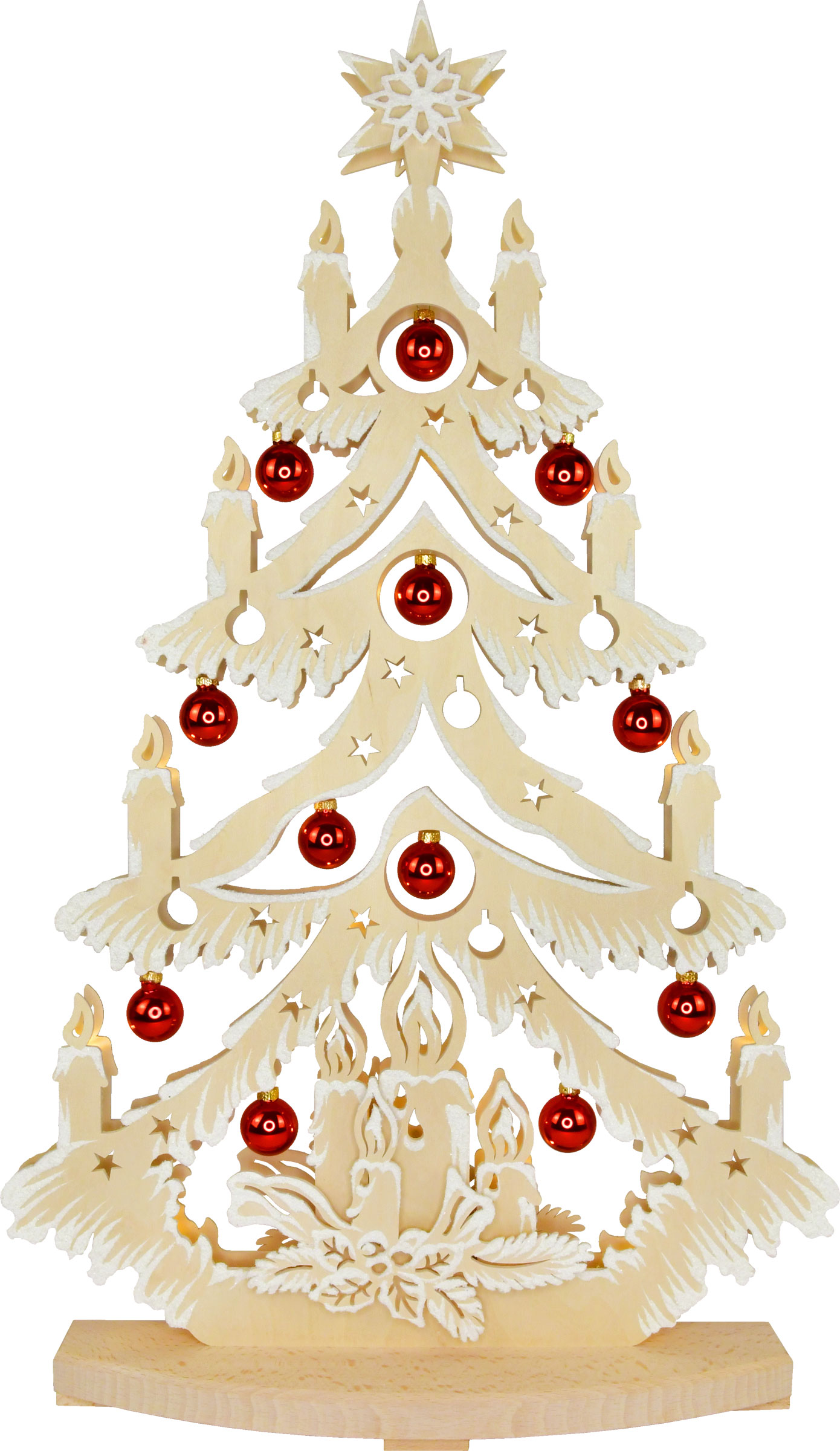 Tanne groß, Baumkugeln, rot+grün, glänzend, Raureif