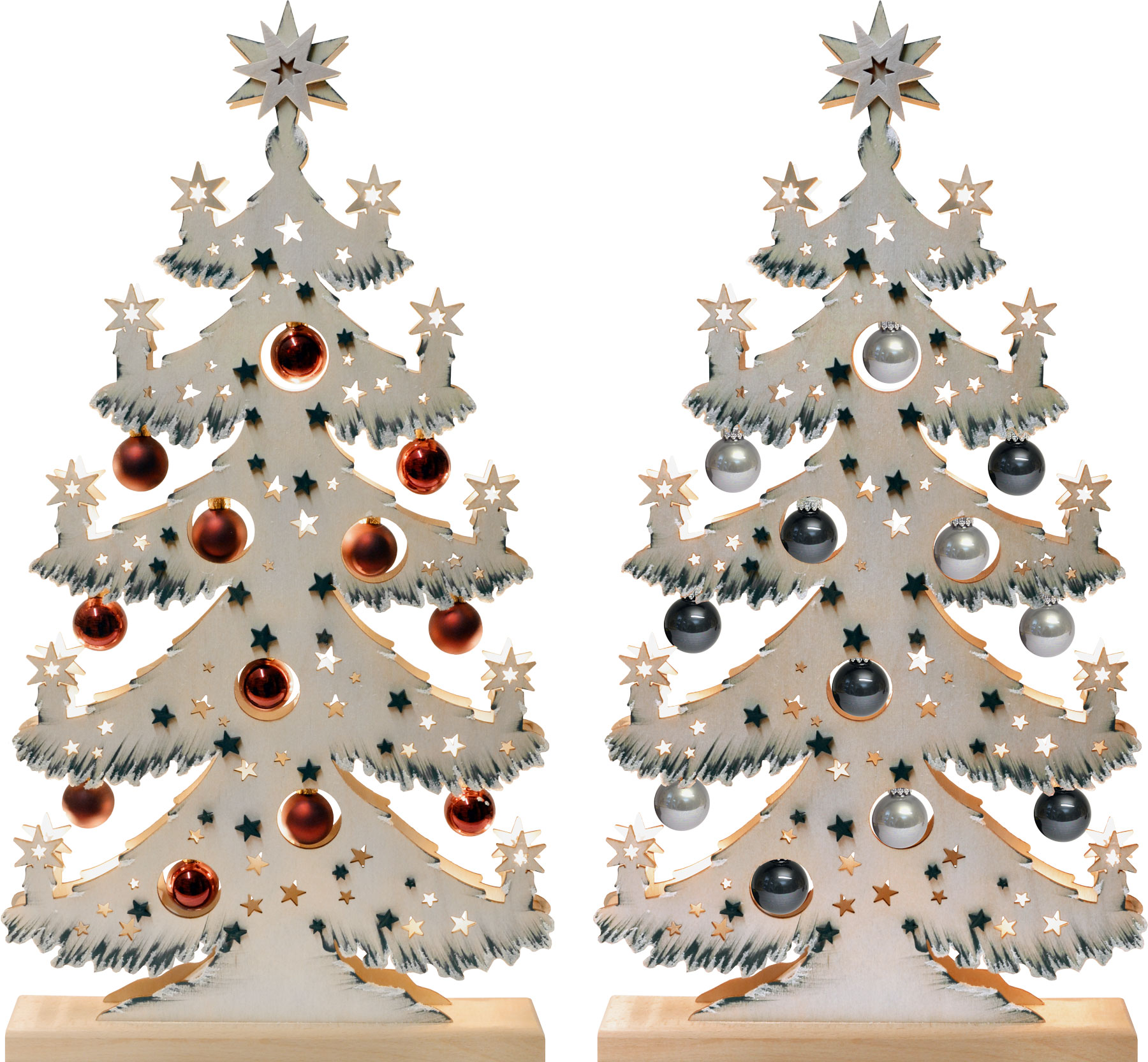 Tanne mgr., 2er Set Kugeln rot+blaugrau, handbemalt grau, Raureif