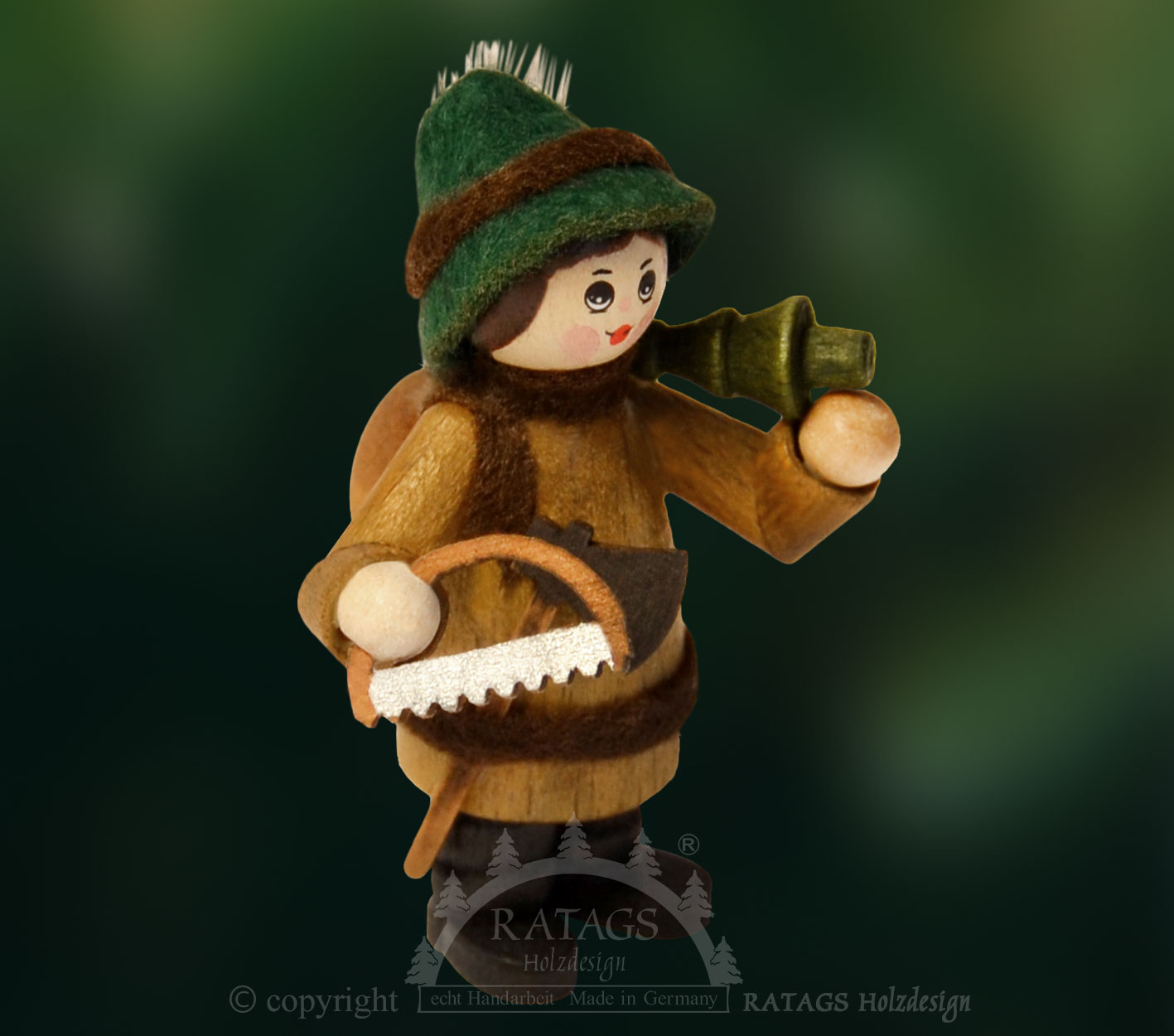 Figur, Baummauser, Baum, Axt, Säge Figur, Baummauser, Baum, Axt, Säge