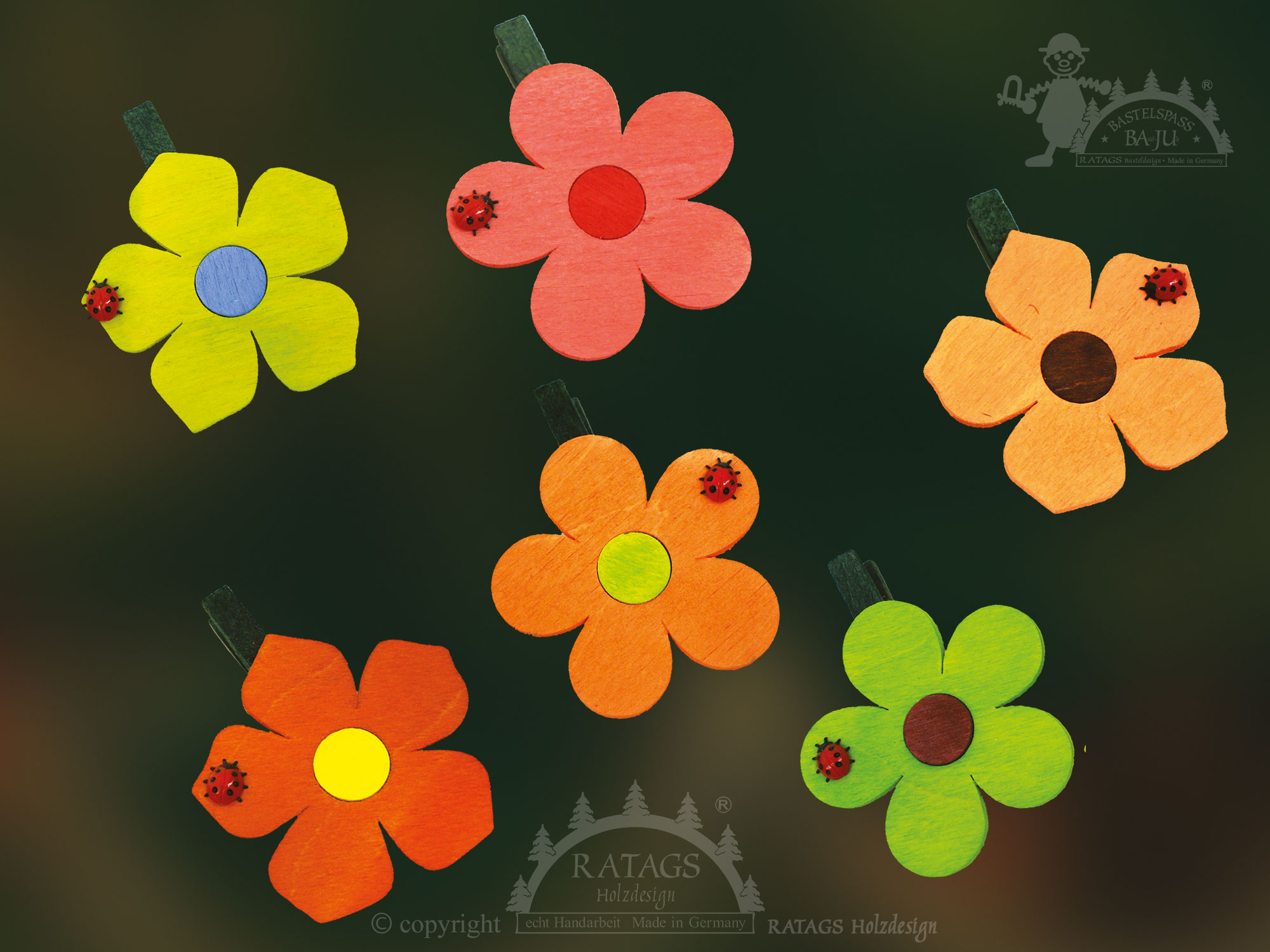 Ansteckblumen zum Basteln, mit Klammern, 6er Set Ansteckblumen zum Basteln, mit Klammern, 6er Set