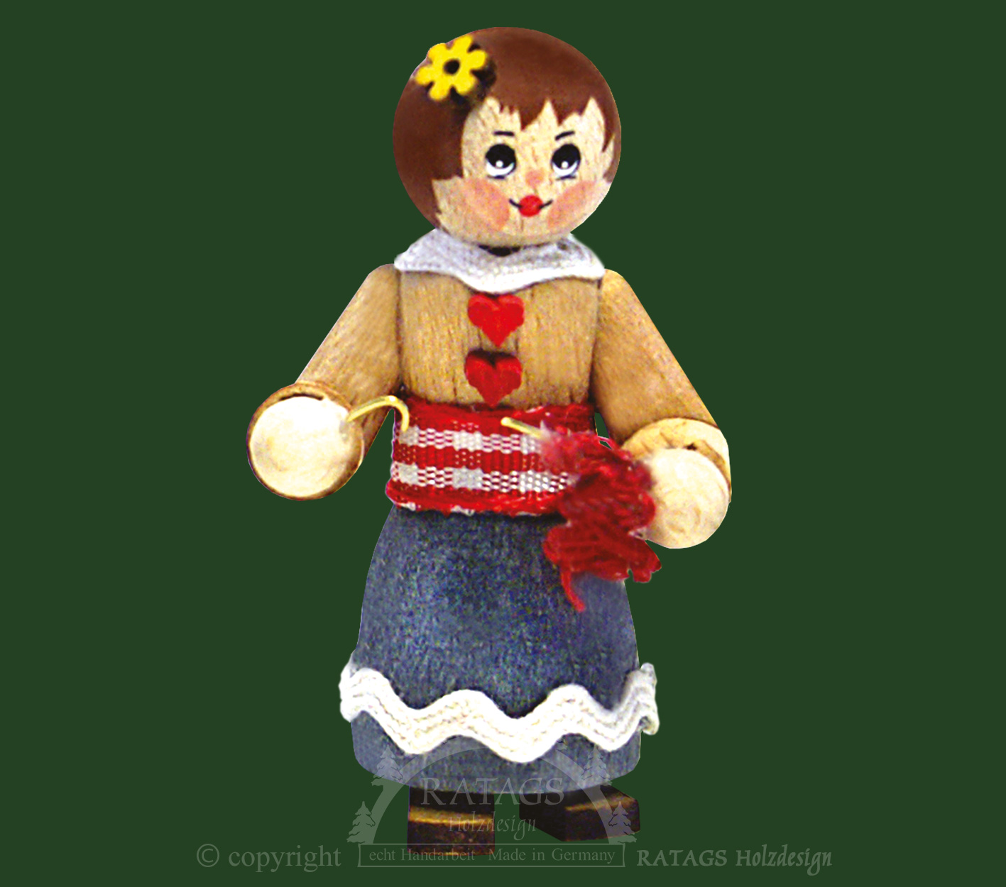 Figur, Strickerin in Sitzstellung, ohne Stuhl, Bluse natur, grauer Rock Figur, Strickerin in Sitzstellung, ohne Stuhl, Bluse natur, grauer Rock