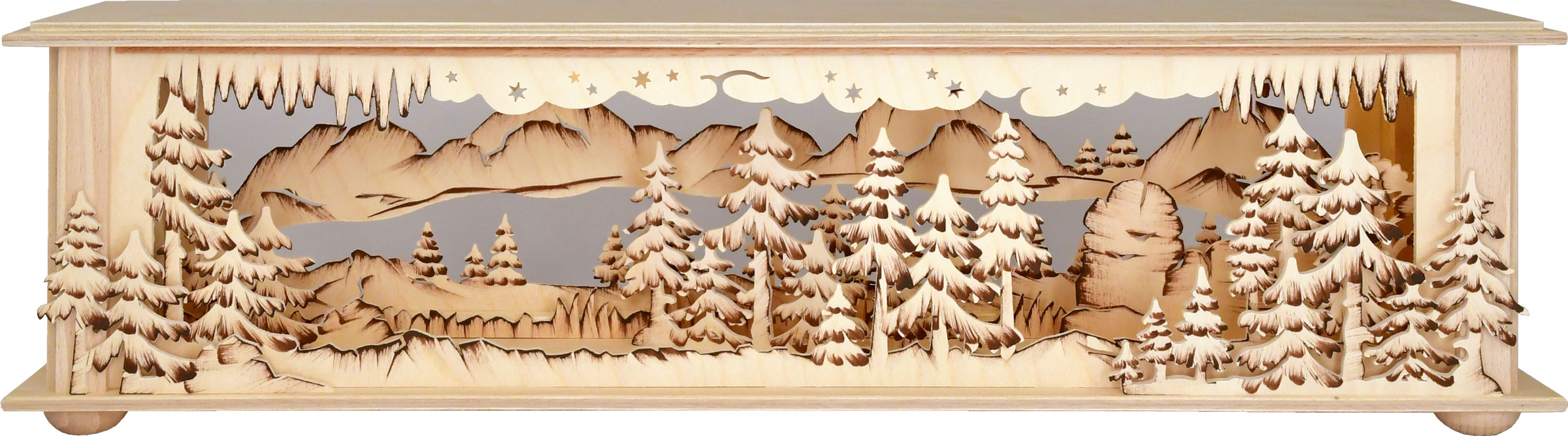 Raumleuchte kl., Wald und Eiszapfen, flach, handbemalt braun