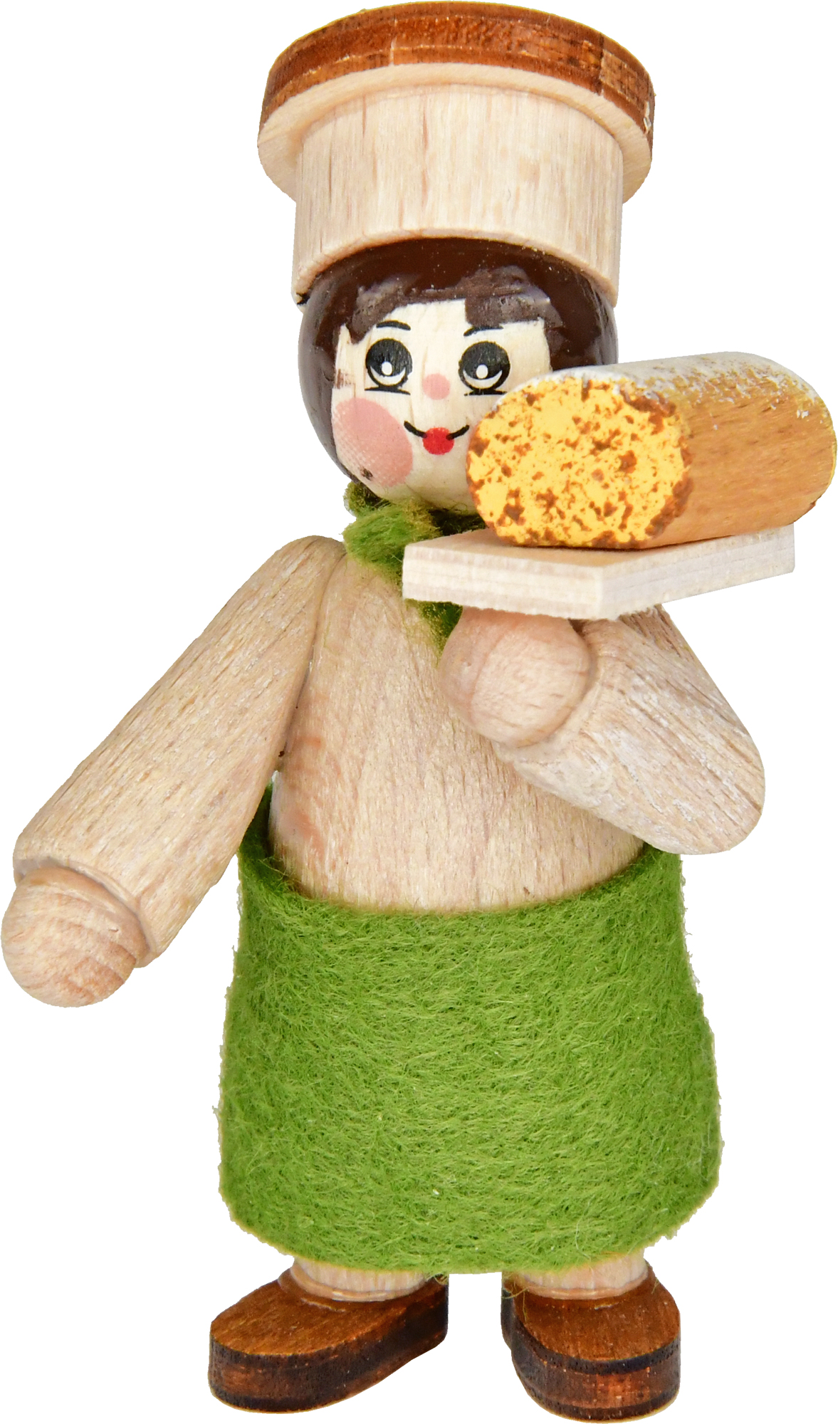 Figur, Bäcker mit Stollen auf Brett, weiß gebeizt Figur, Bäcker mit Stollen auf Brett, weiß gebeizt