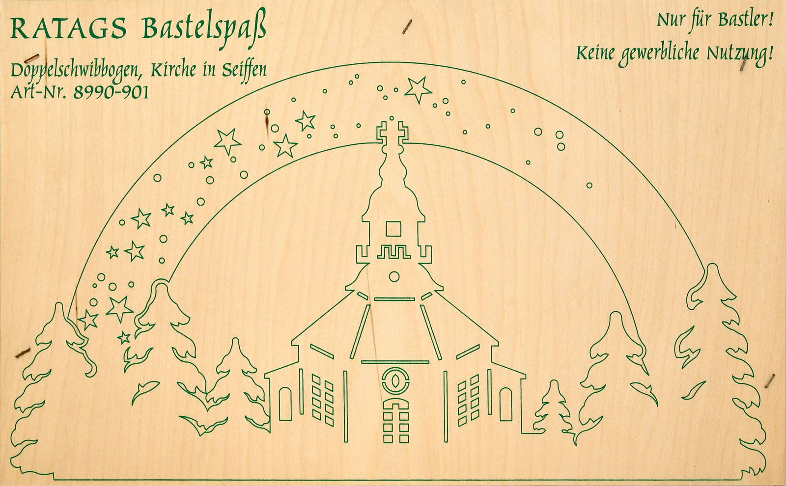 2 Motivsperrholzplatten, Selbstaussägen Schwibbogen, klein, Seiffener Kirche