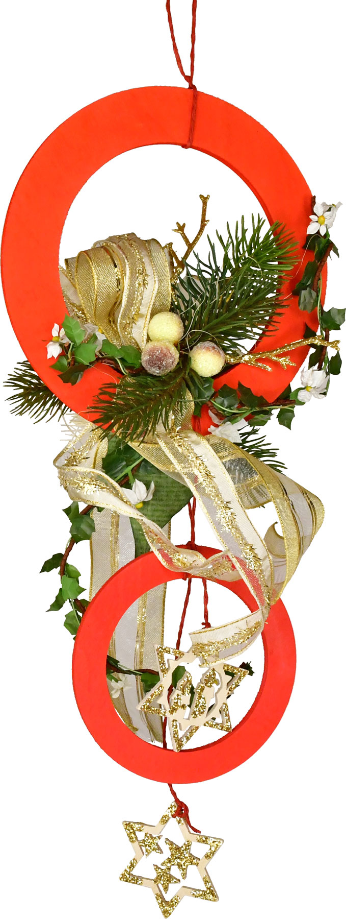 Rote Ringe, Stern rot-gold, floristisch bestückt Rote Ringe, Stern rot-gold, floristisch bestückt