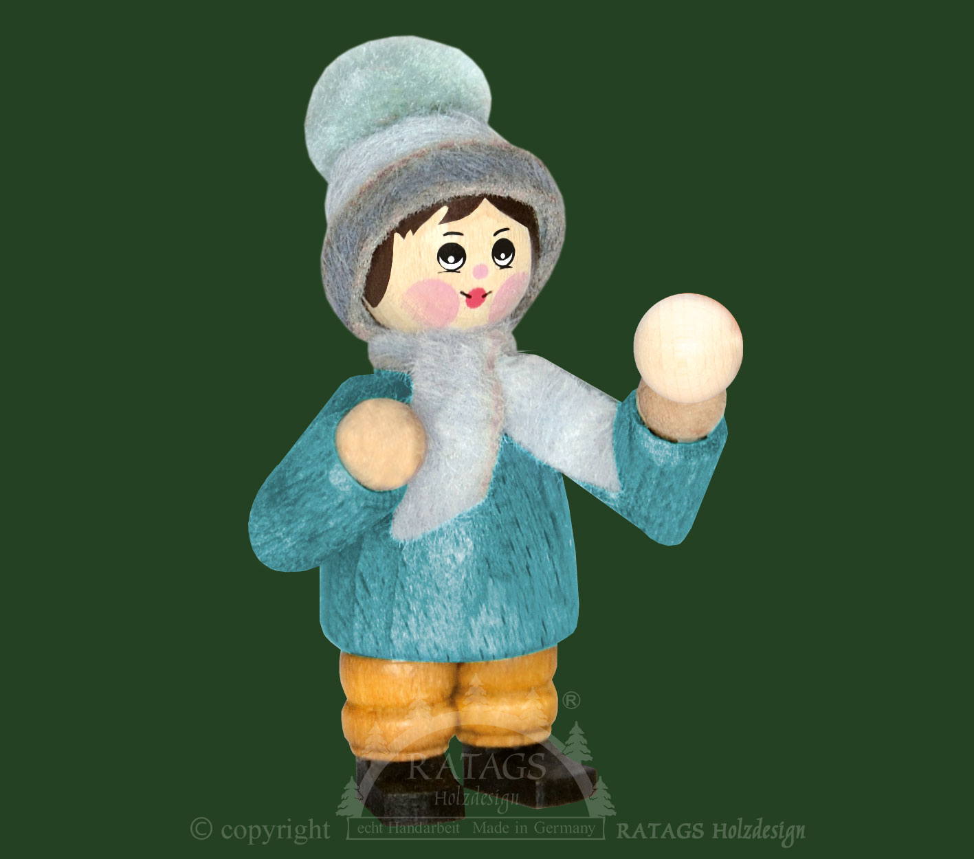 Figur, Schneeballwerfer, grau, taubenblau Figur, Schneeballwerfer, grau, taubenblau