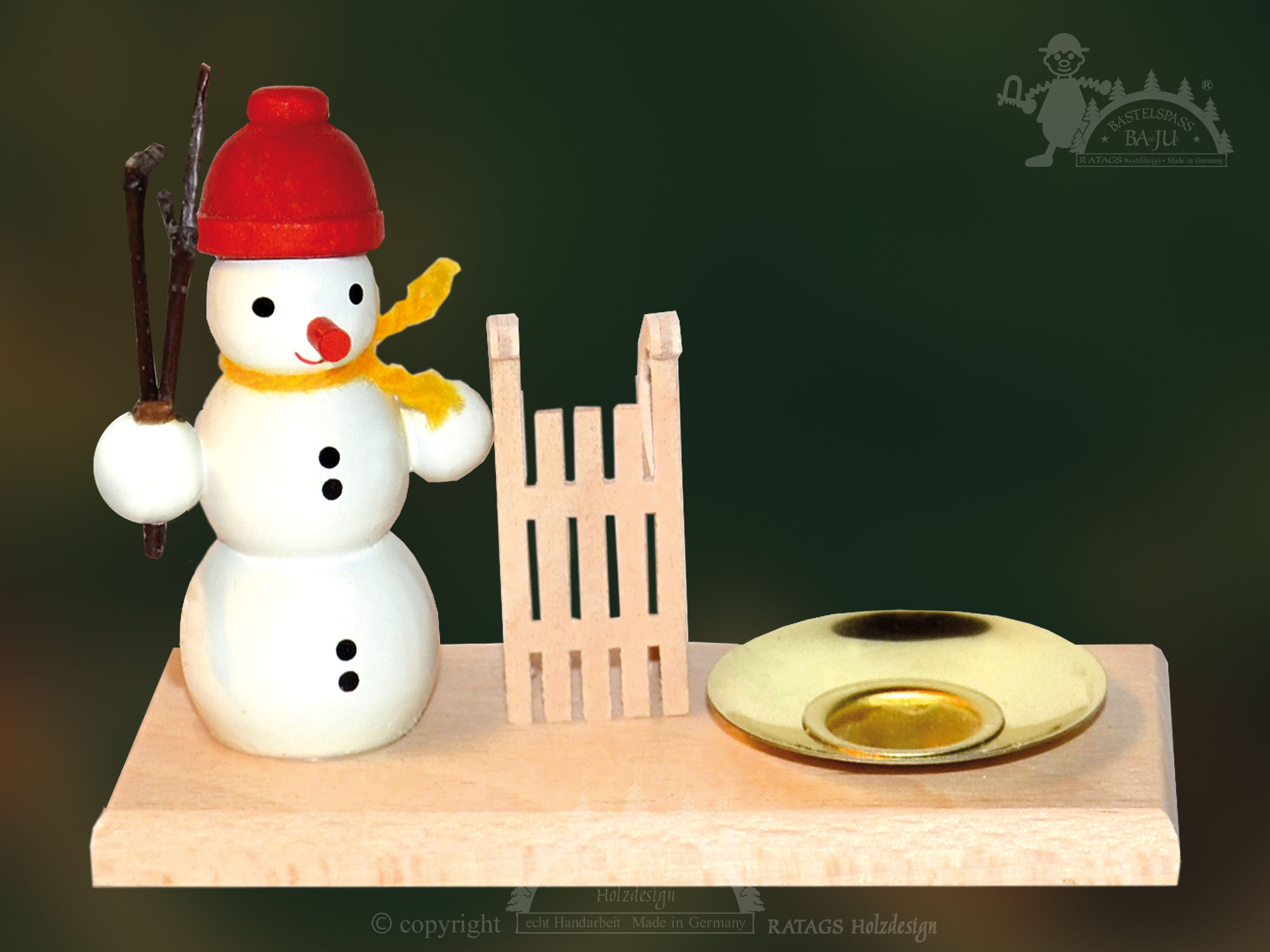 Kerzenhalter zum Basteln, Schneemann mit Schlitten + 1 Tülle Kerzenhalter zum Basteln, Schneemann mit Schlitten + 1 Tülle