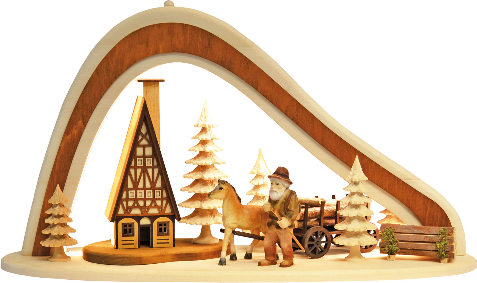 Massivholzbogen, Waldarbeiter mit LED-Beleuchtung Massivholzbogen, Waldarbeiter mit LED-Beleuchtung