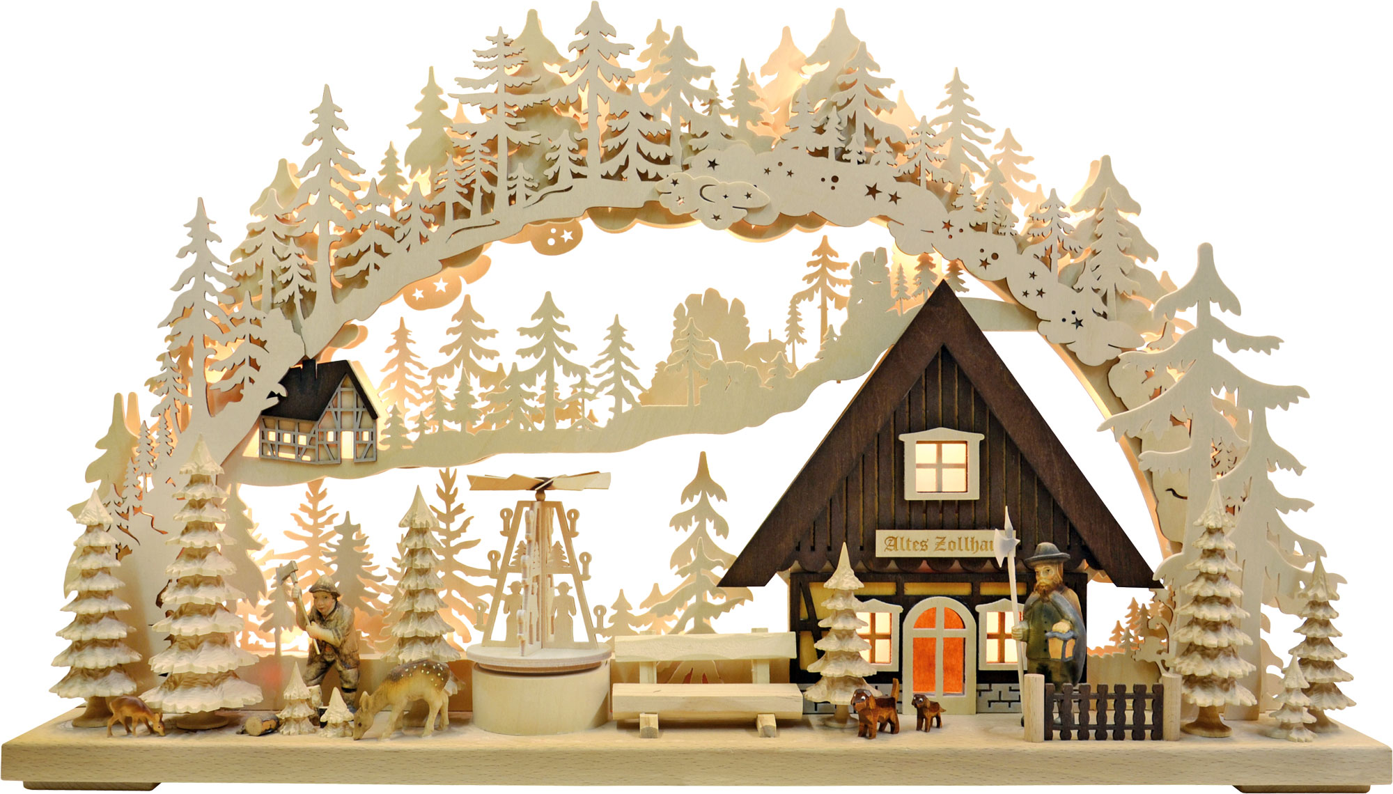 3D-Schwibbogen gr., Altes Zollhaus mit drehender Pyramide "Motiv Pyramide" 3D-Schwibbogen gr., Altes Zollhaus mit drehender Pyramide "Motiv Pyramide"