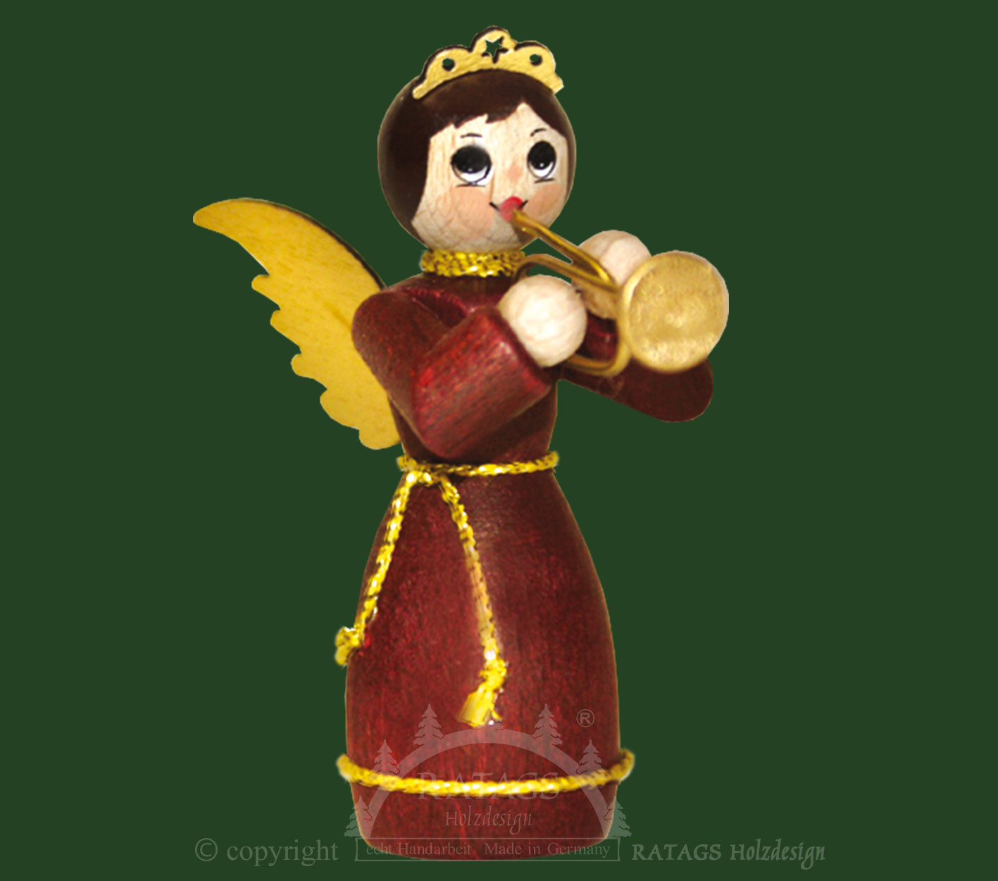 Figur, Engel mit Trompete, rot Figur, Engel mit Trompete, rot