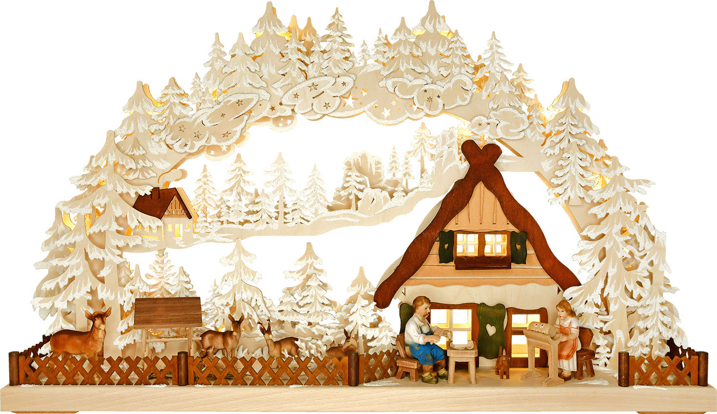 3D-Schwibbogen groß, Handwerker am Wildgehege, Raureif