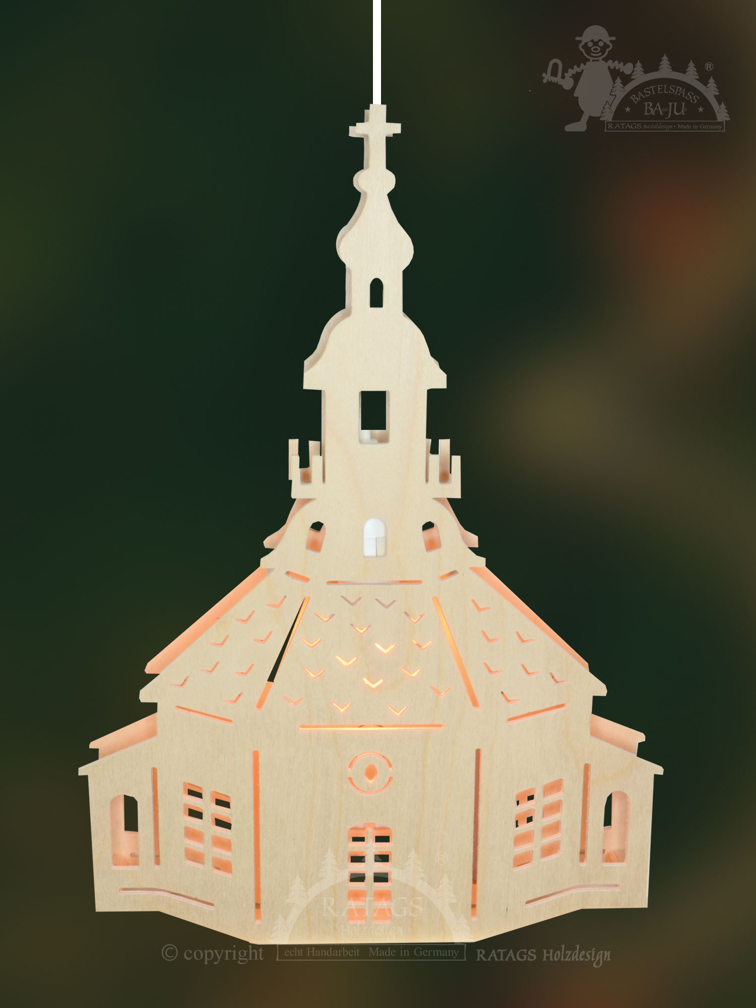 Fensterbild, beleuchtet, zum Basteln, Seiffener Kirche, Selbstmontage Fensterbild, beleuchtet, zum Basteln, Seiffener Kirche, Selbstmontage