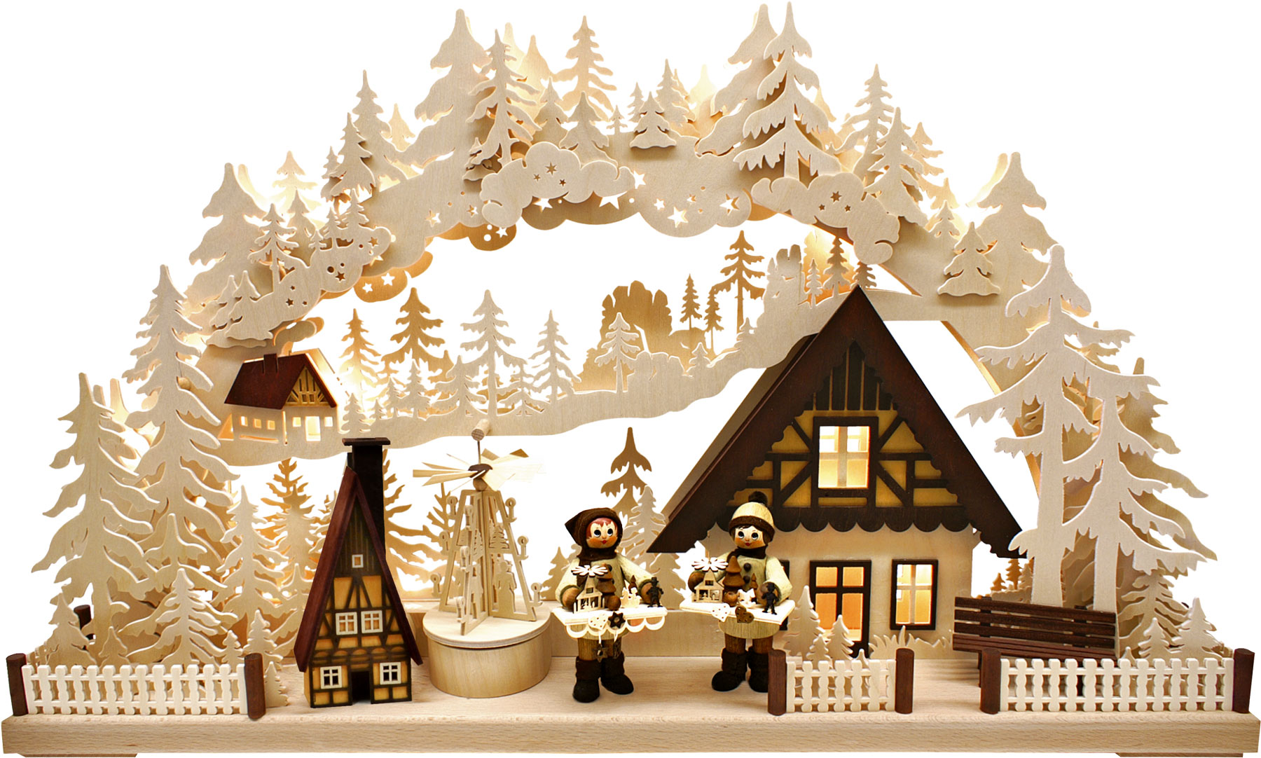 3D-Schwibbogen gr., Weihnacht im Erzgebirge, mit elektrischer Pyramide 3D-Schwibbogen gr., Weihnacht im Erzgebirge, mit elektrischer Pyramide